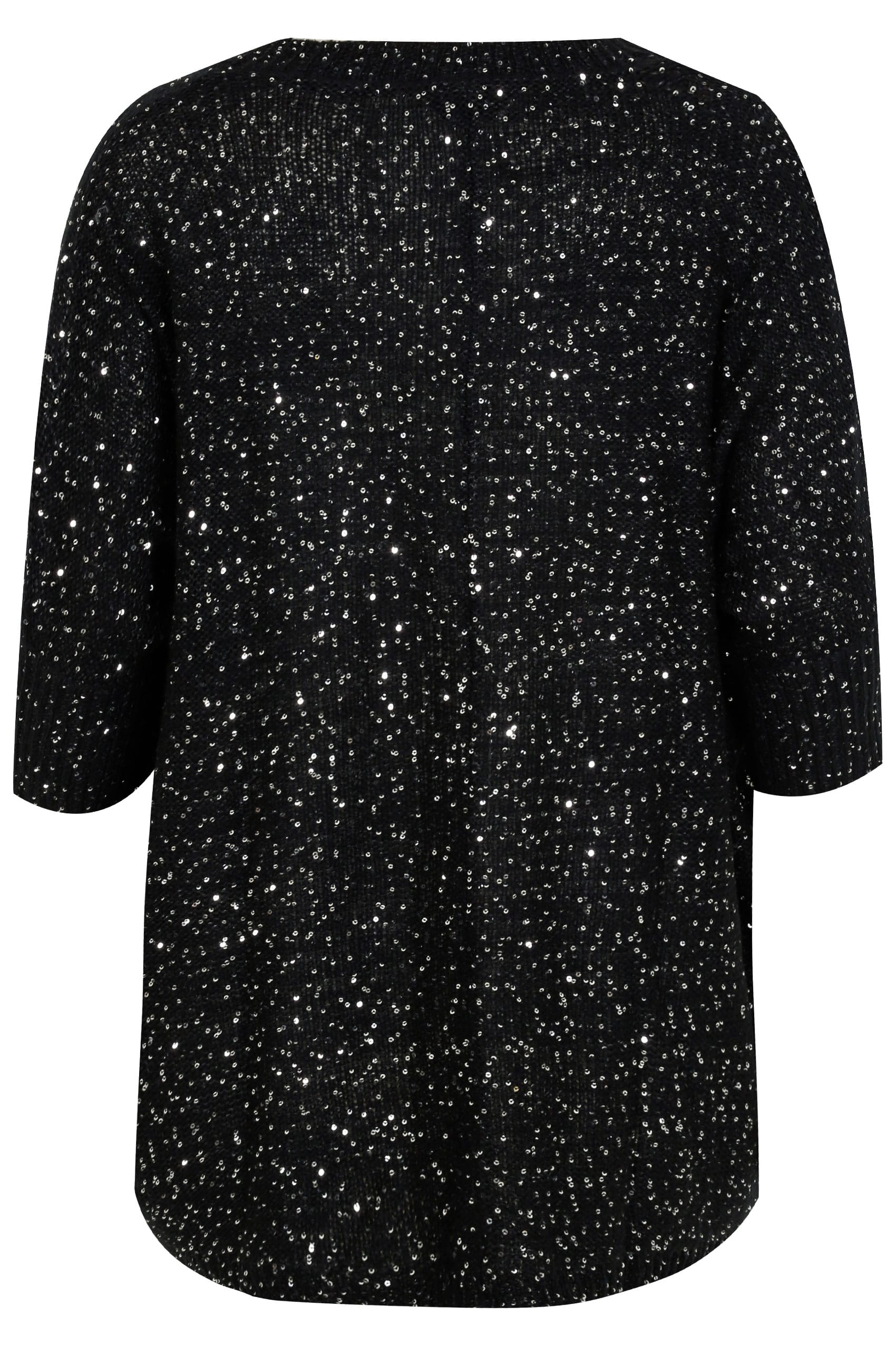 Black Sequin Embellished Knitted Batwing Cardigan, Plus size 16 to 36