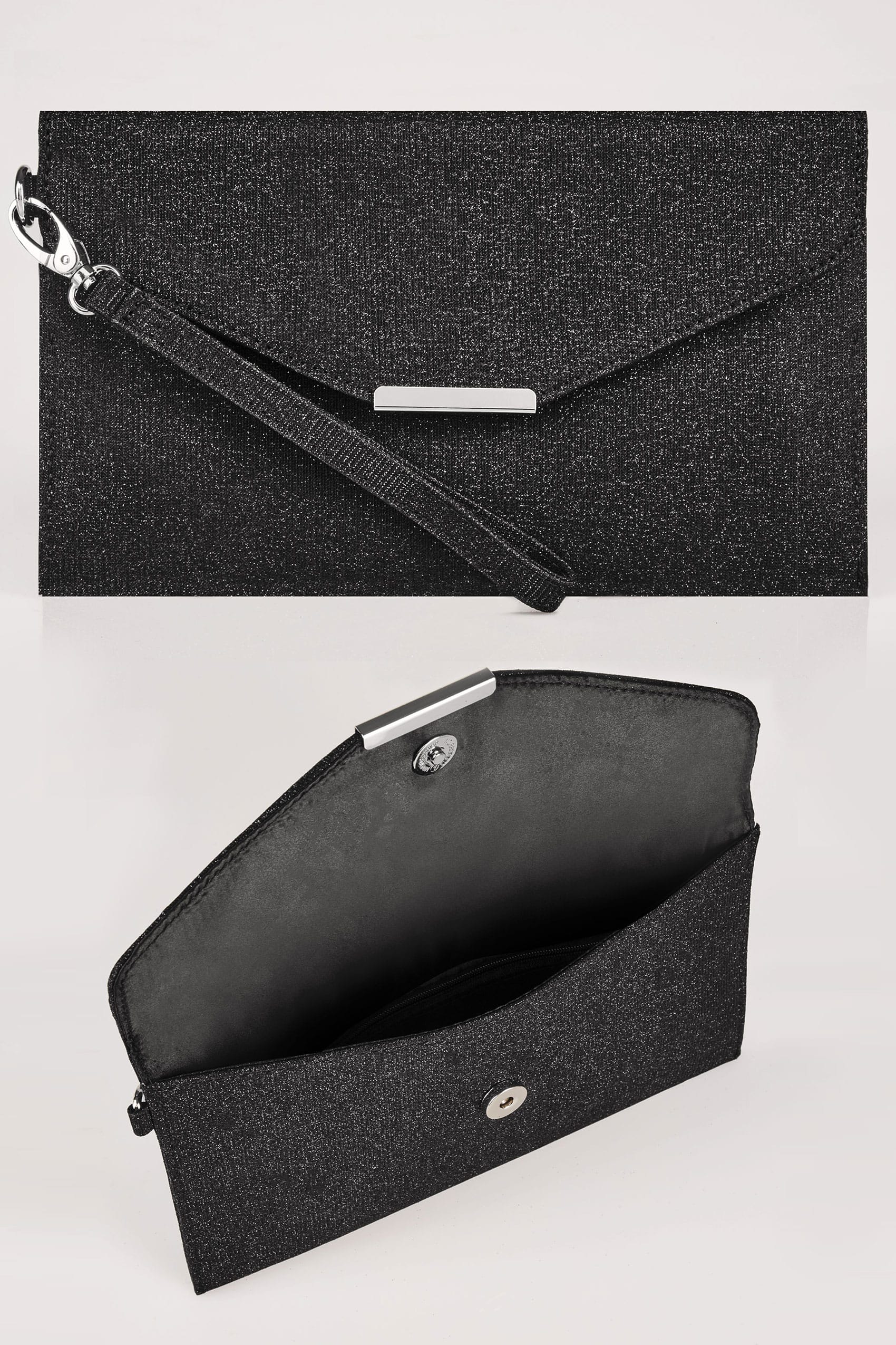 Black Shimmer Envelope Clutch Bag