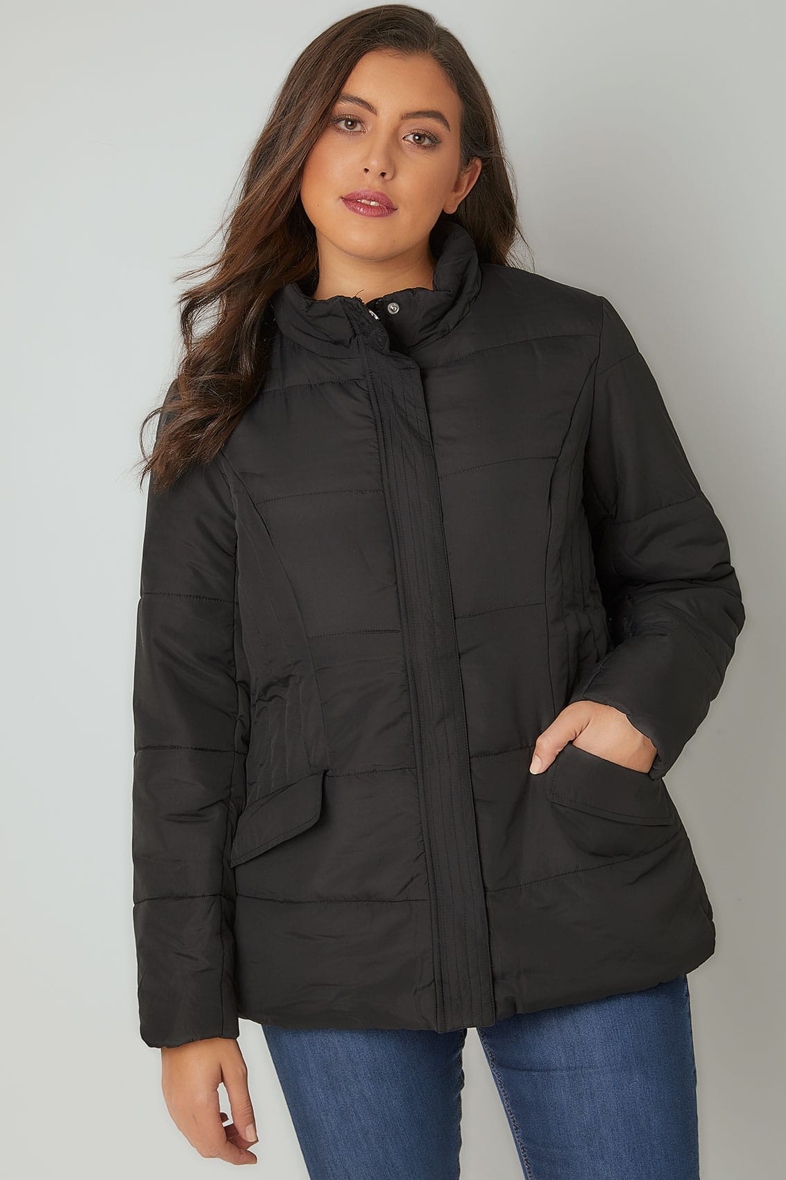 Black Short Padded Puffer Jacket, Plus size 16 to 36