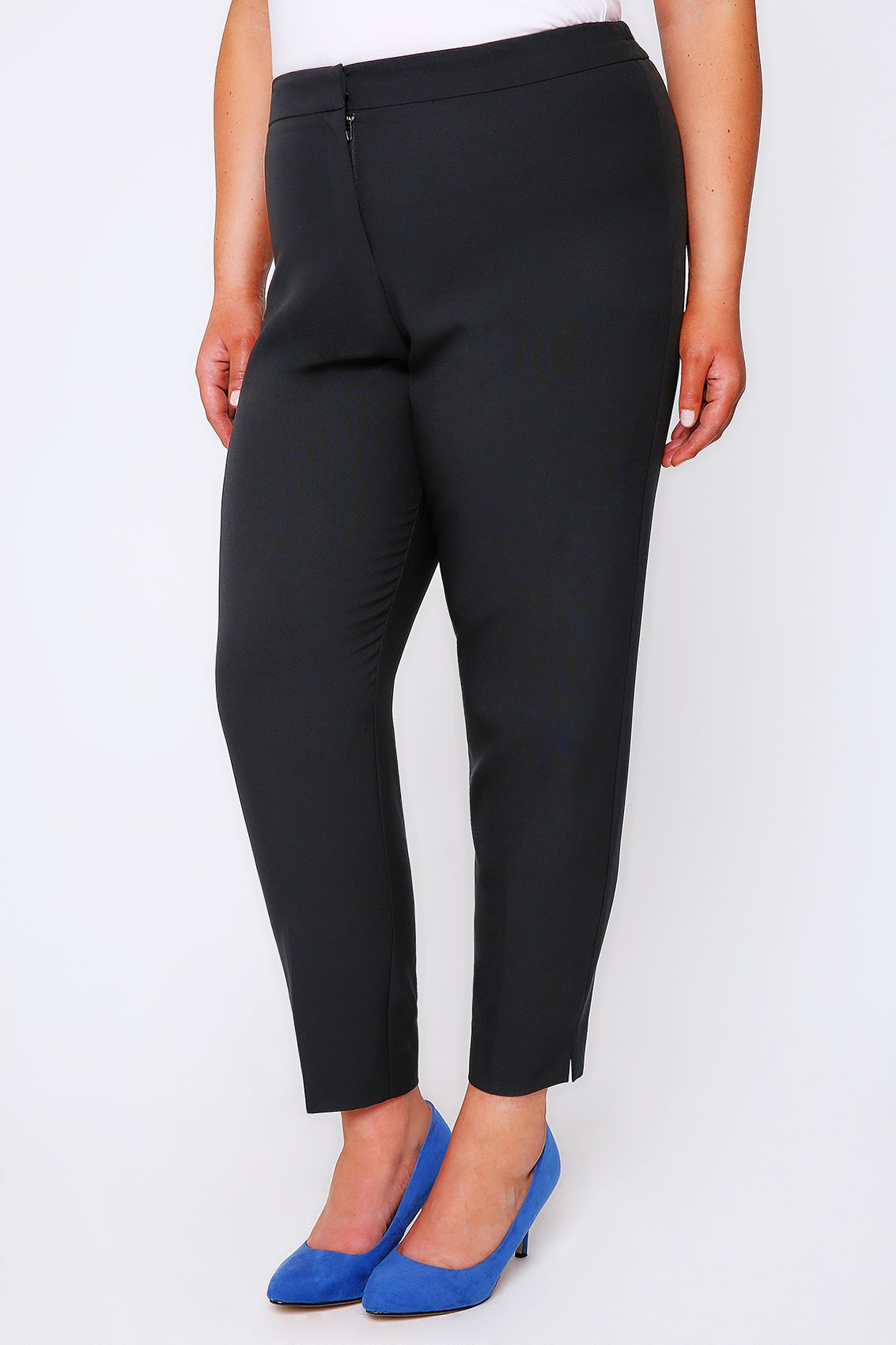 Black Slim Leg Trousers With Stretch Waist Plus Size 16 to 32