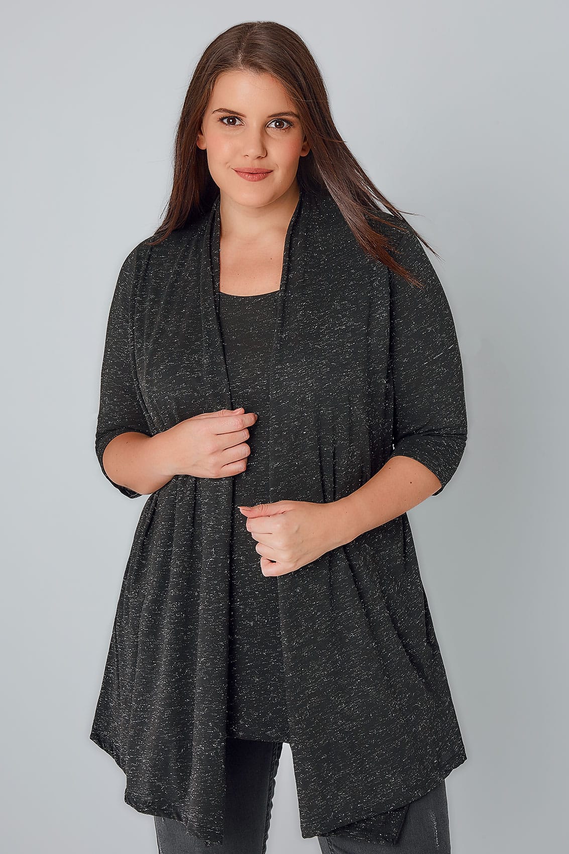 Black Sparkly 2 In 1 Top & Cardigan, Plus size 16 to 36