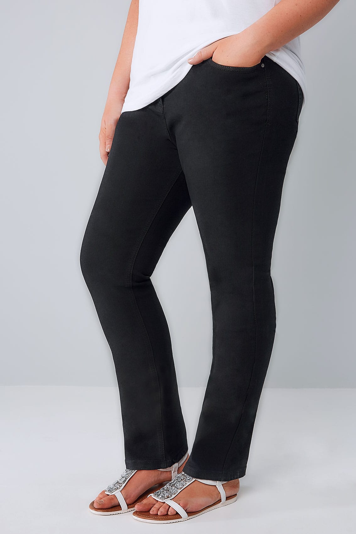 Black Straight Leg 5 Pocket Jeans, Plus size 16 to 36