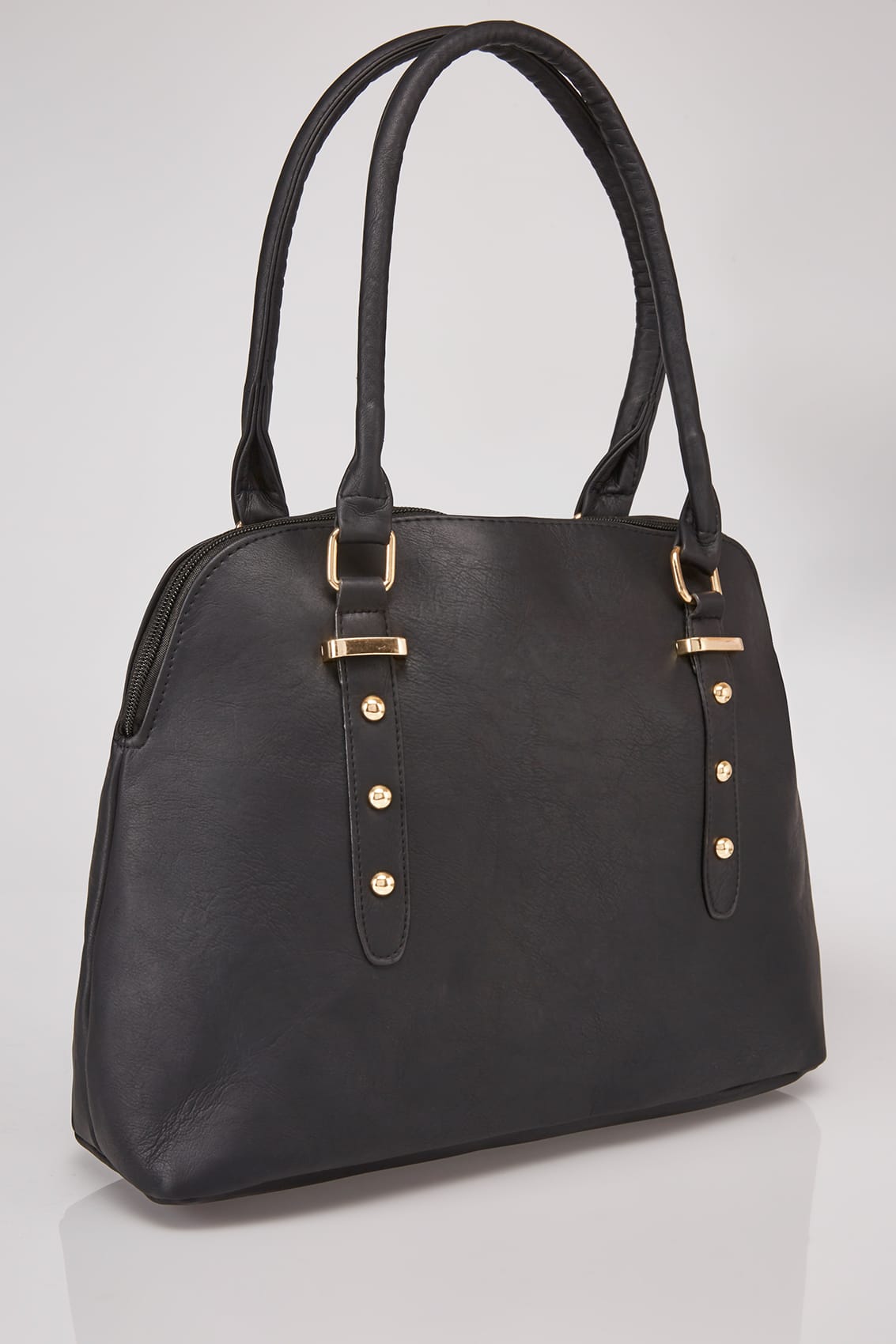 Black Studded Tote Bag With Adjustable Shoulder Strap