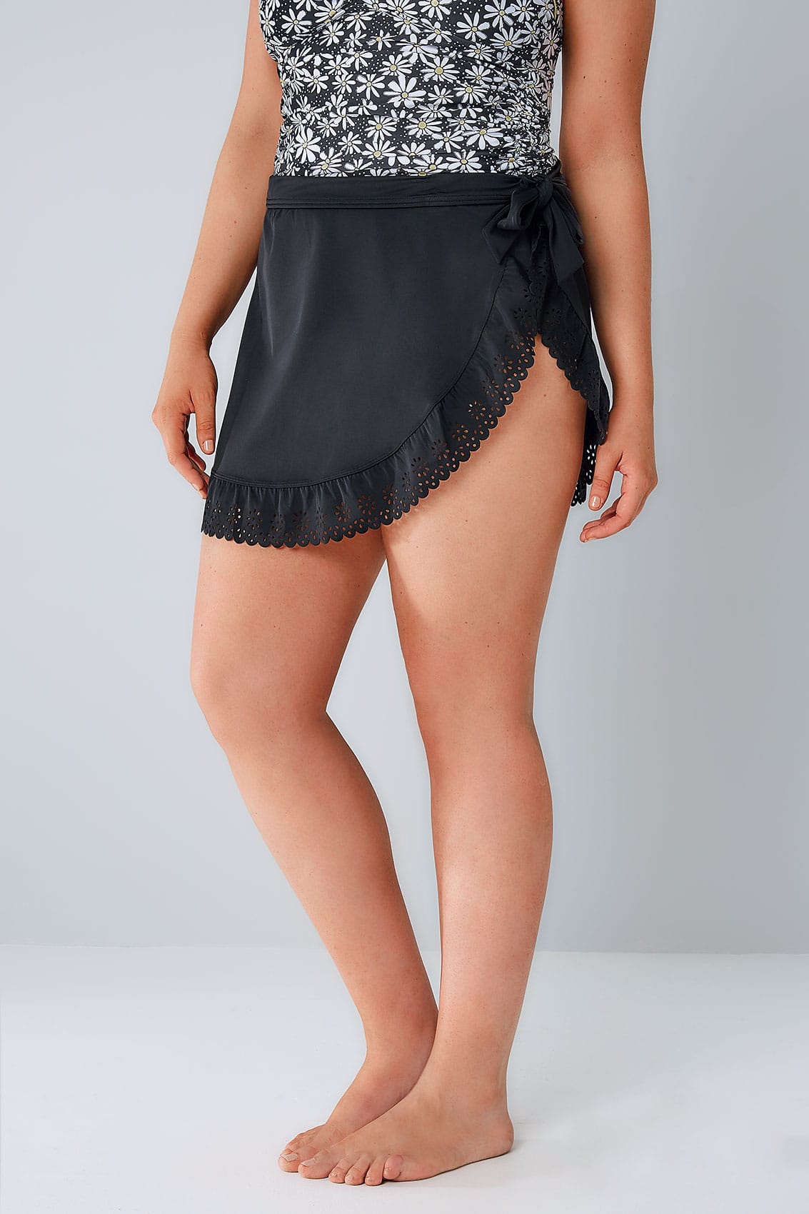 Black Swimskirt With Lazer Cut Out Frill Hem Detail 16