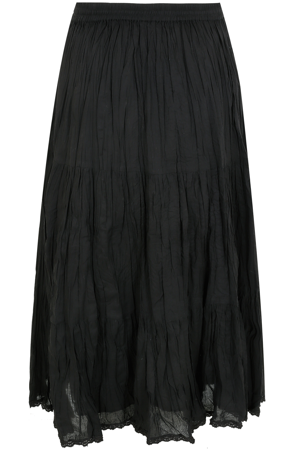 Black Tiered Crinkle Maxi Skirt, Plus size 16 to 36