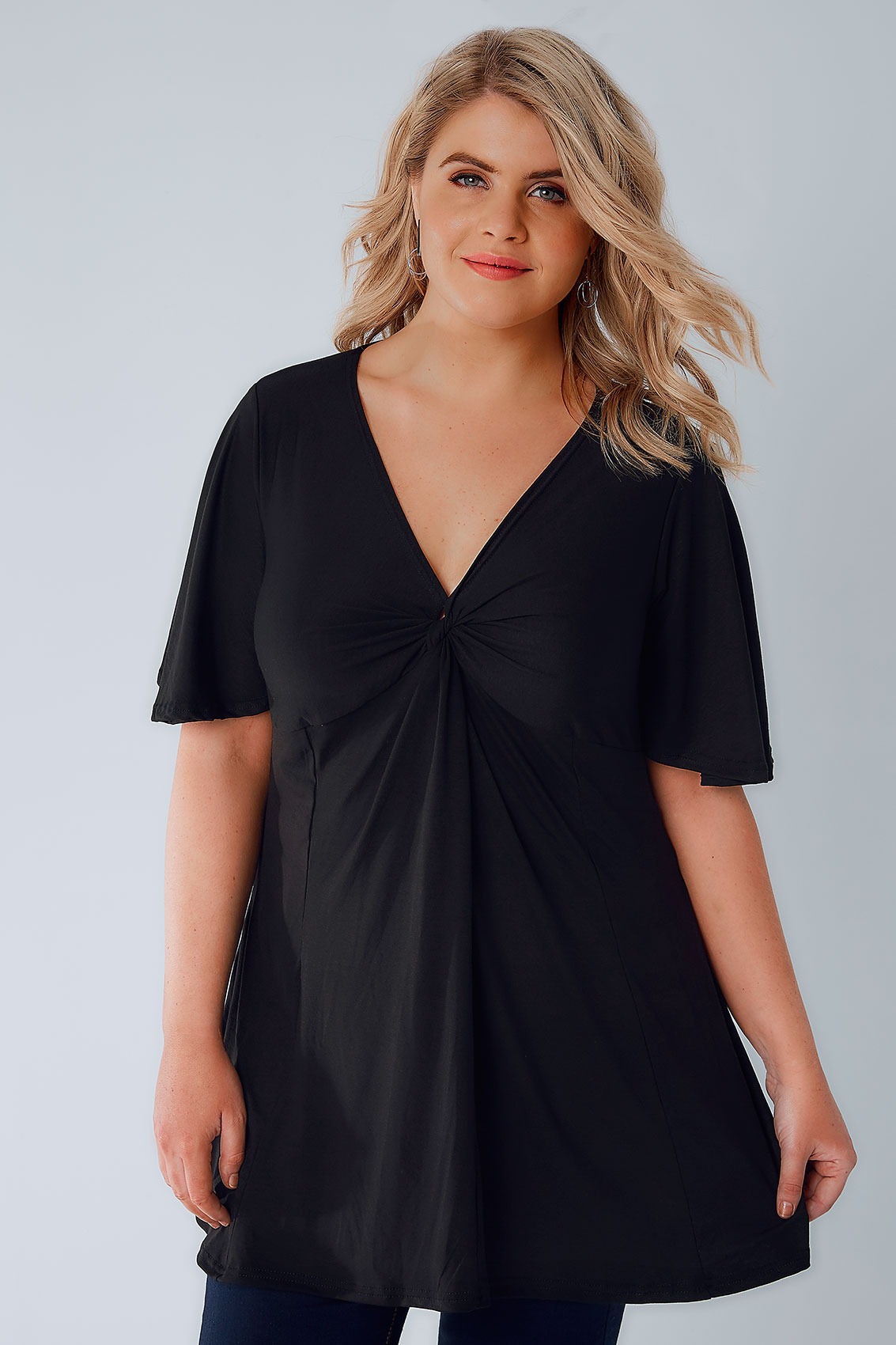 Black Twist Front Top With Angel Sleeves plus size 16 to 36
