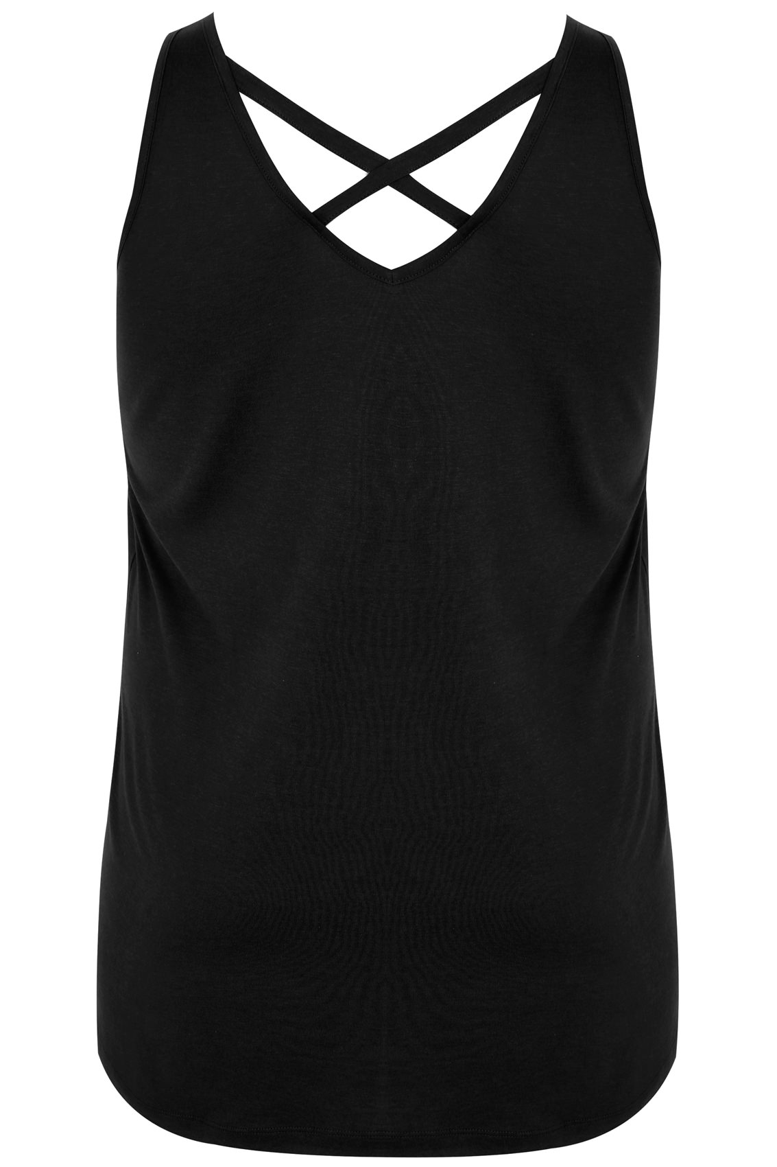 Black V-Neck Vest Top With Cross Back Detail, Plus size 16 to 36