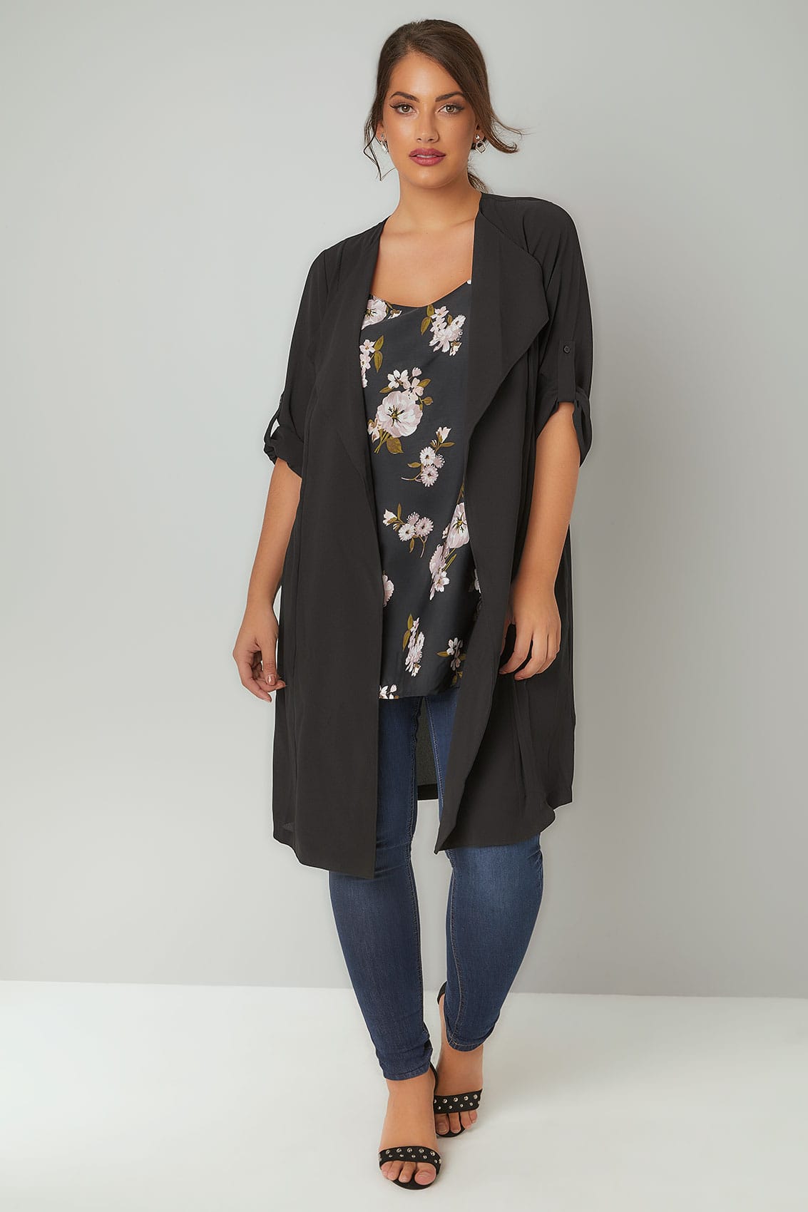 Black Waterfall Duster Jacket, Plus size 16 to 36