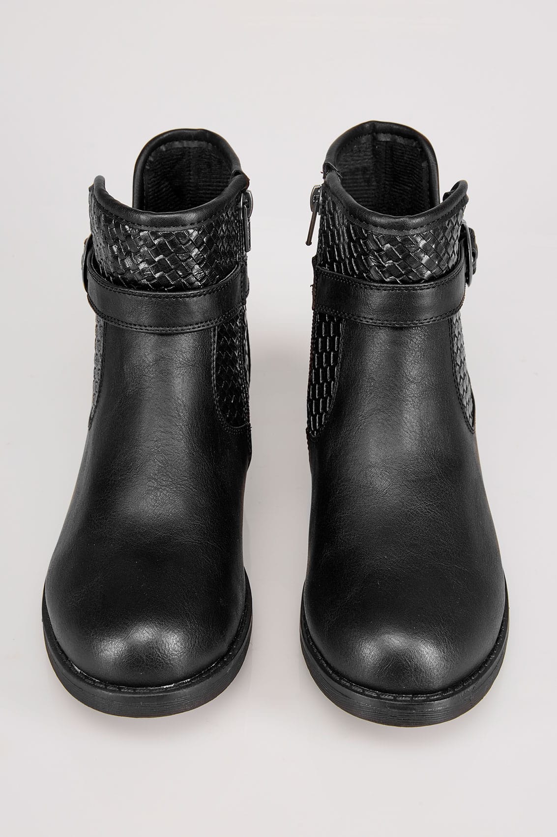 Black Zip Platform Ankle Boot In EEE Fit, Wide Fitting 