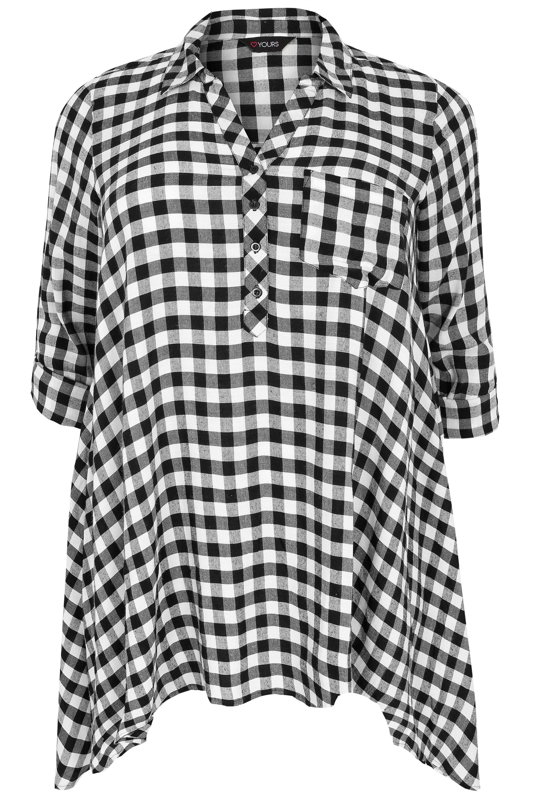 Black & White Asymmetric Checked Shirt, Plus size 16 to 36