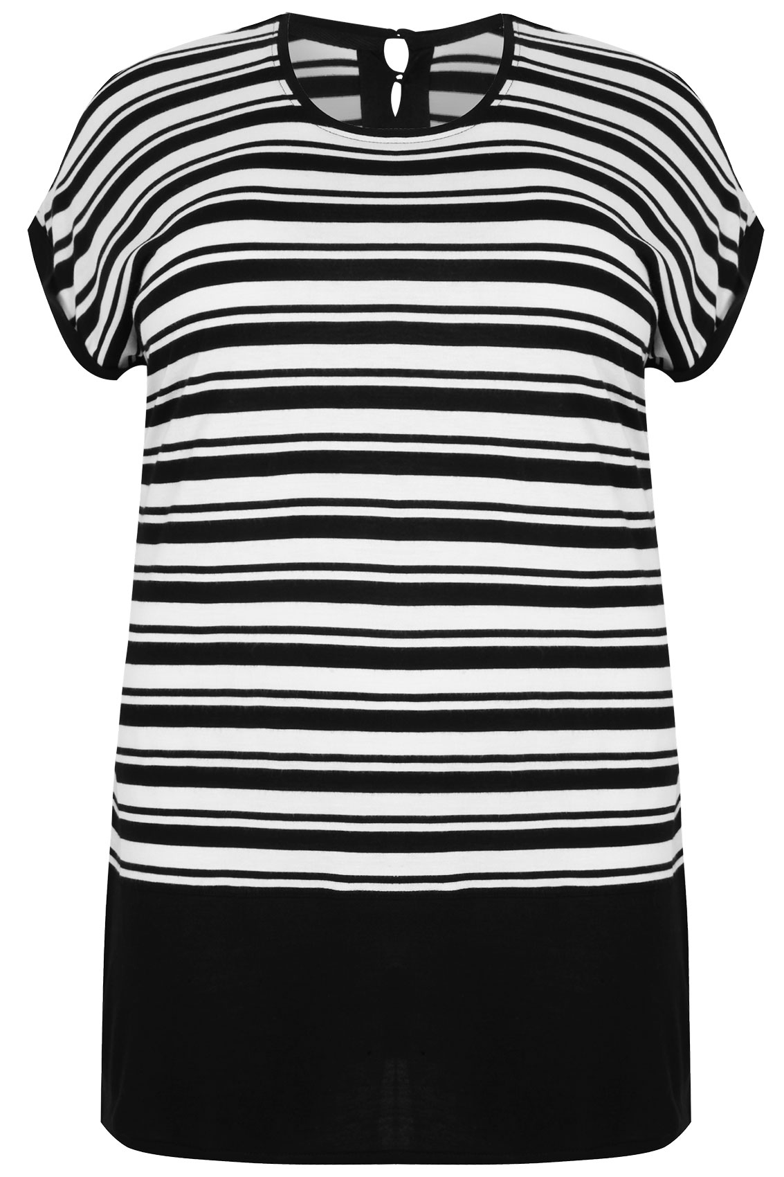 Black & White Colour Block Stripe Top With Short Sleeves plus Size 16 to 32