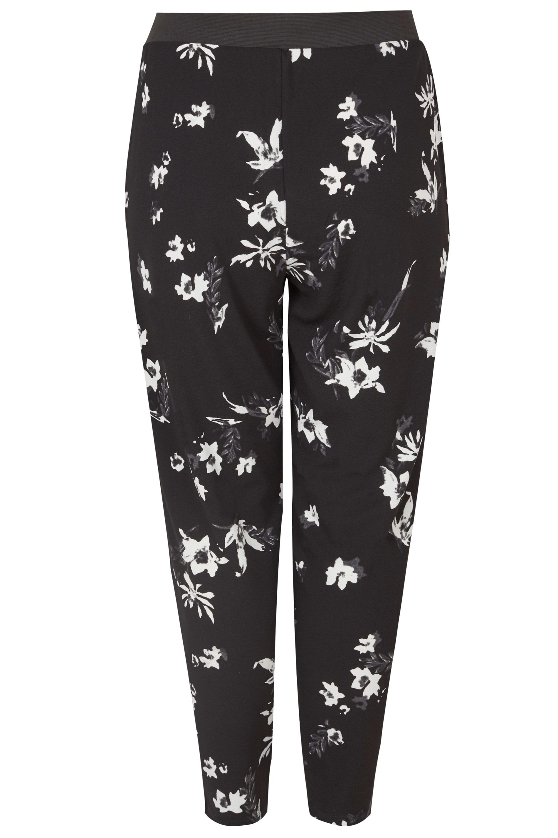 Black & White Floral Harem Trousers, plus size 16 to 36
