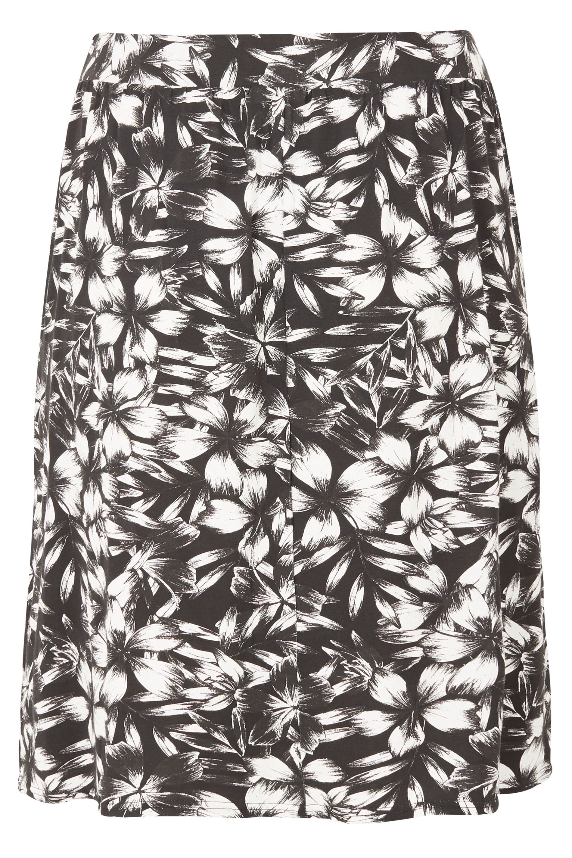Black & White Floral Print Drape Skirt With Pockets, plus size 16 to 36
