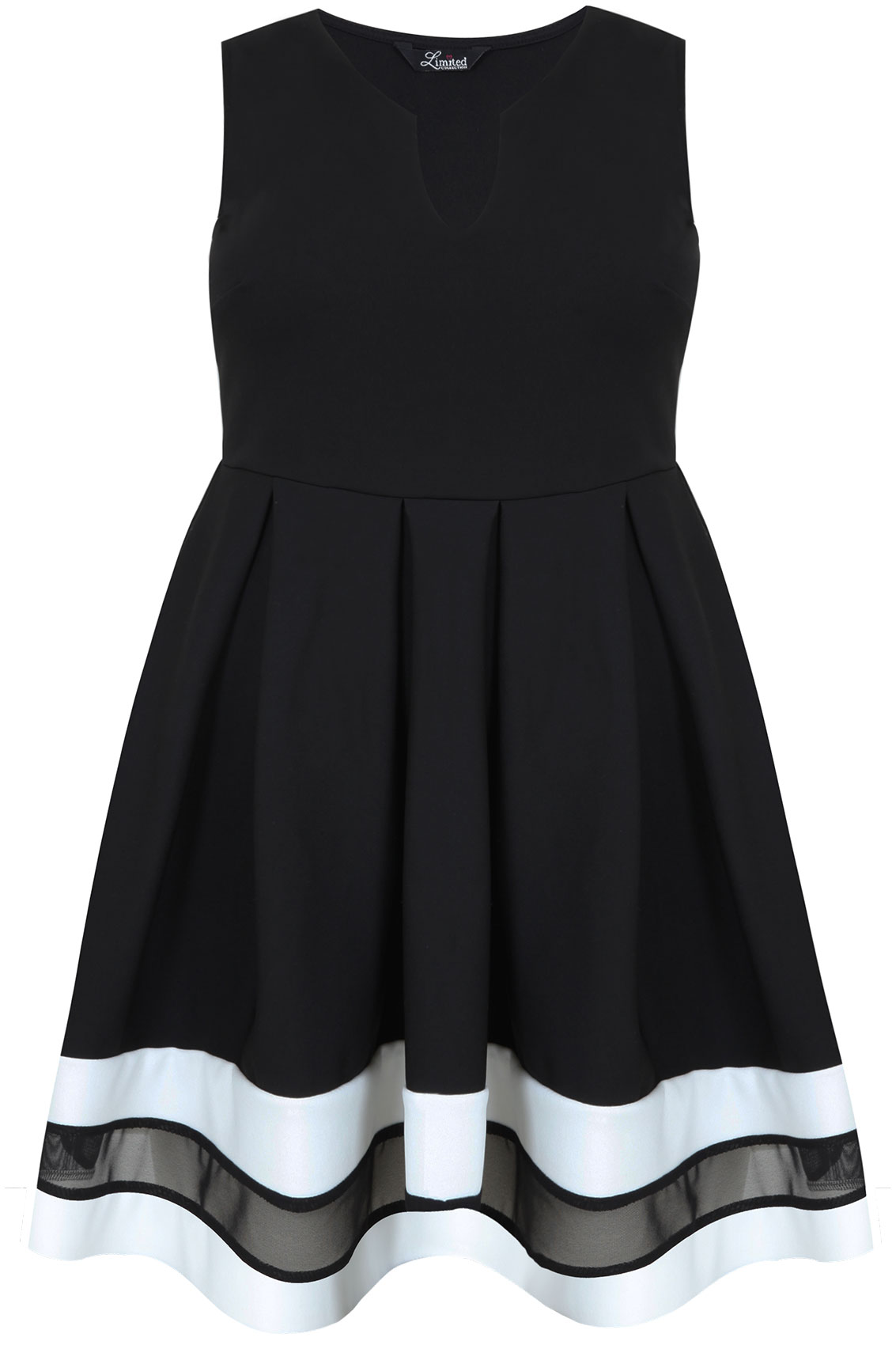 Black, White & Mesh Block Stripe Skater Dress