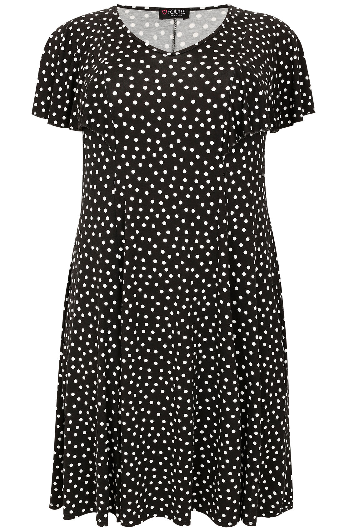 Black & White Polka Dot Frill Dress, Plus size 16 to 32