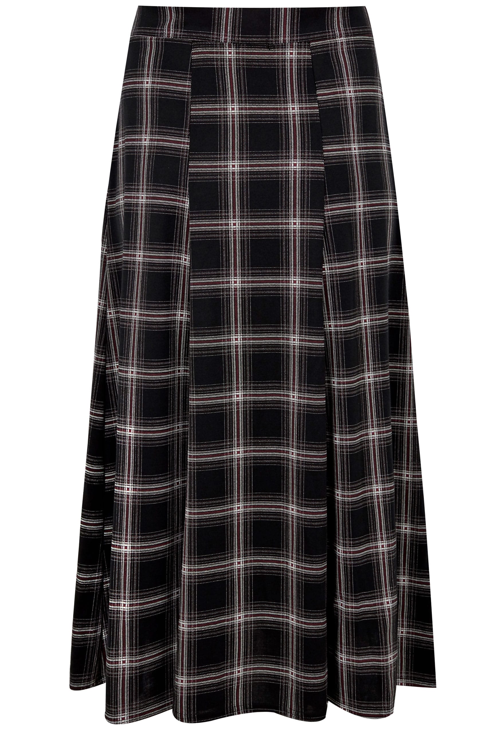 Black, White & Red Checked Maxi Skirt, Plus size 16 to 36