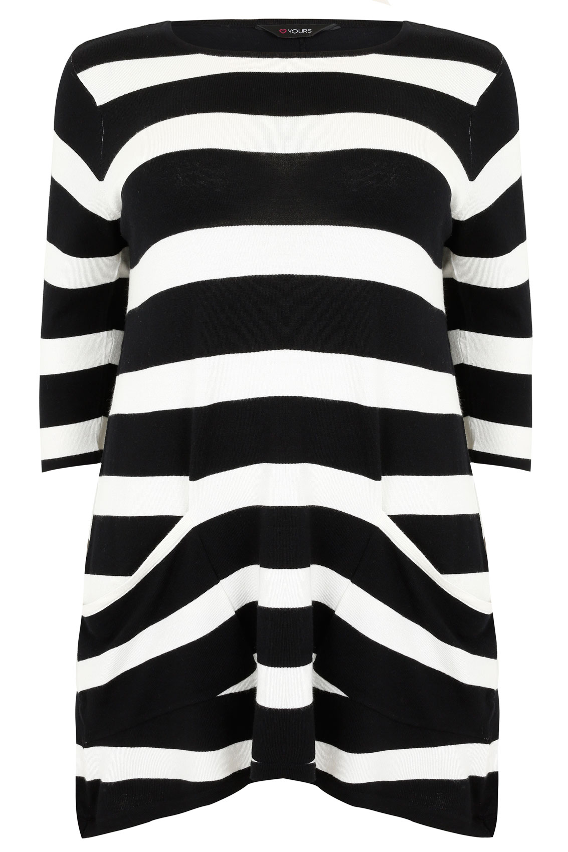 Black & White Stripe Knitted Tunic With Pockets