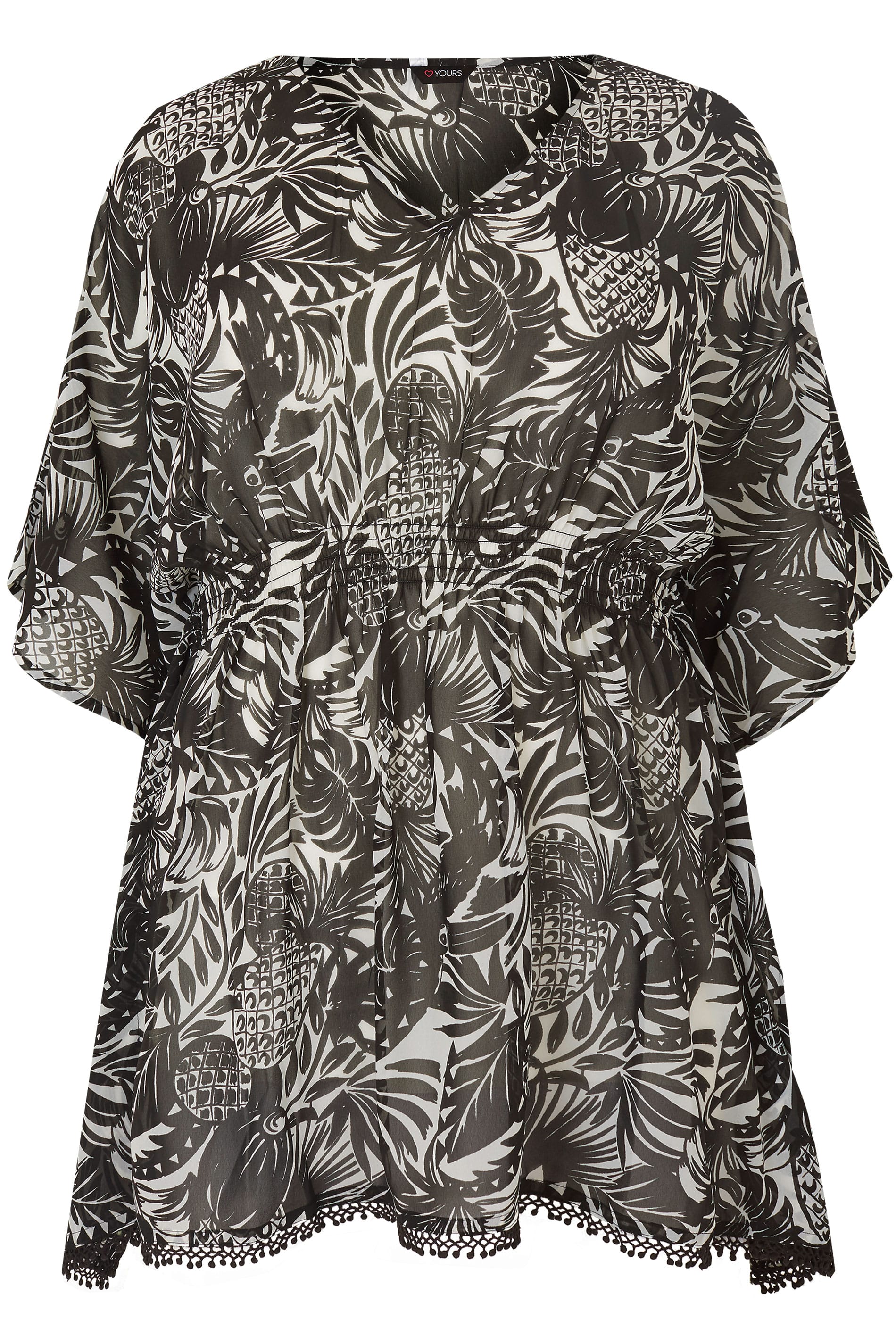 Black & White Tropical Print Cover-Up, plus size 16 to 36