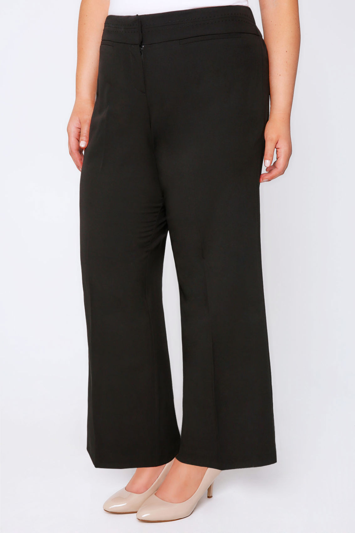 Black Wide Leg Trousers With Stab Stitch Detail plus Size 16 to 32