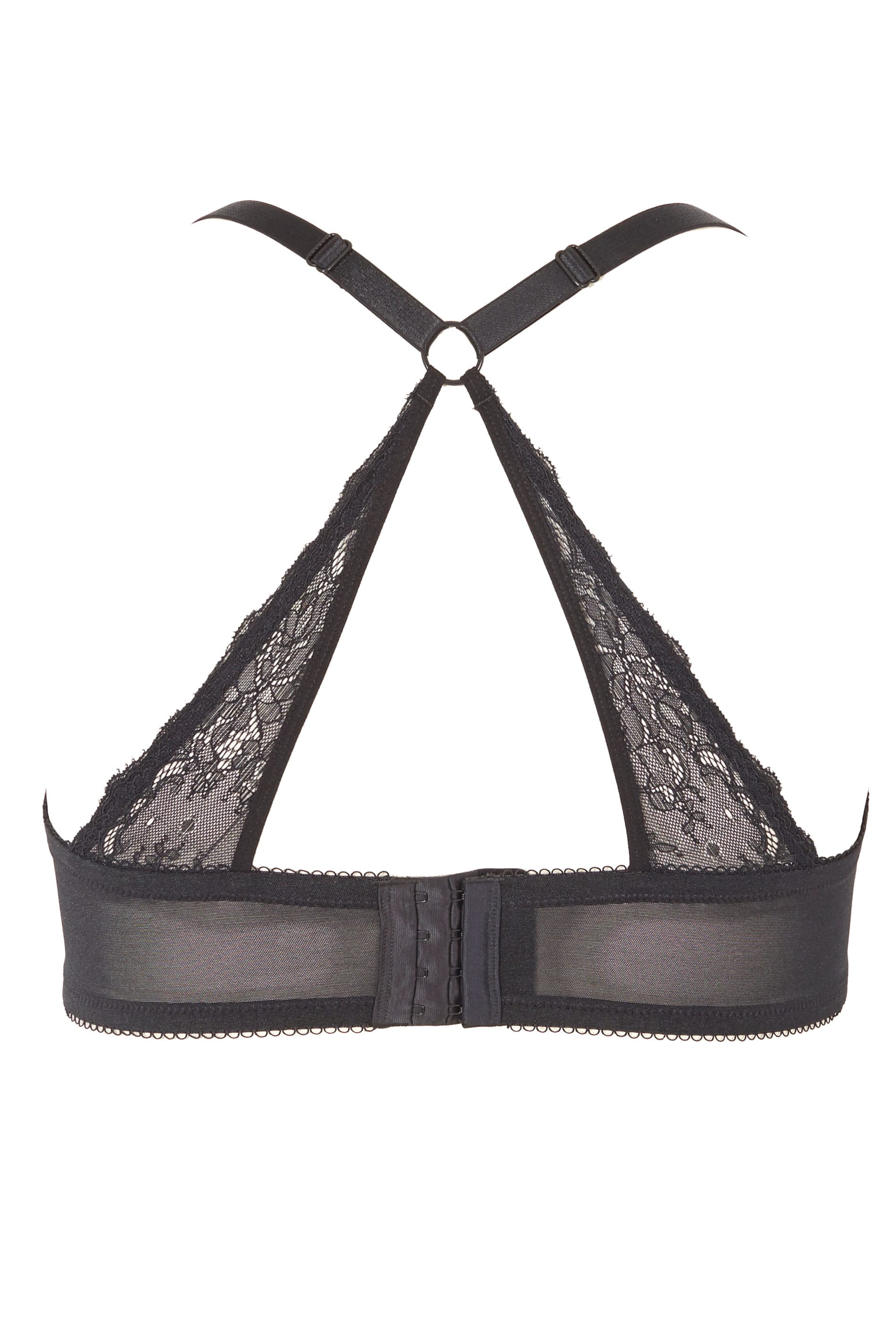 Black Wired Lace Bra With Crossover Back, Plus size 38DD to 48G