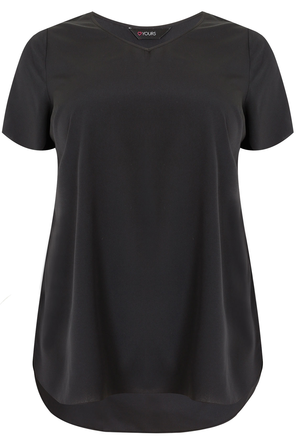 Black Woven Top With V Neck And Curved Hem Plus Size 16 To 36