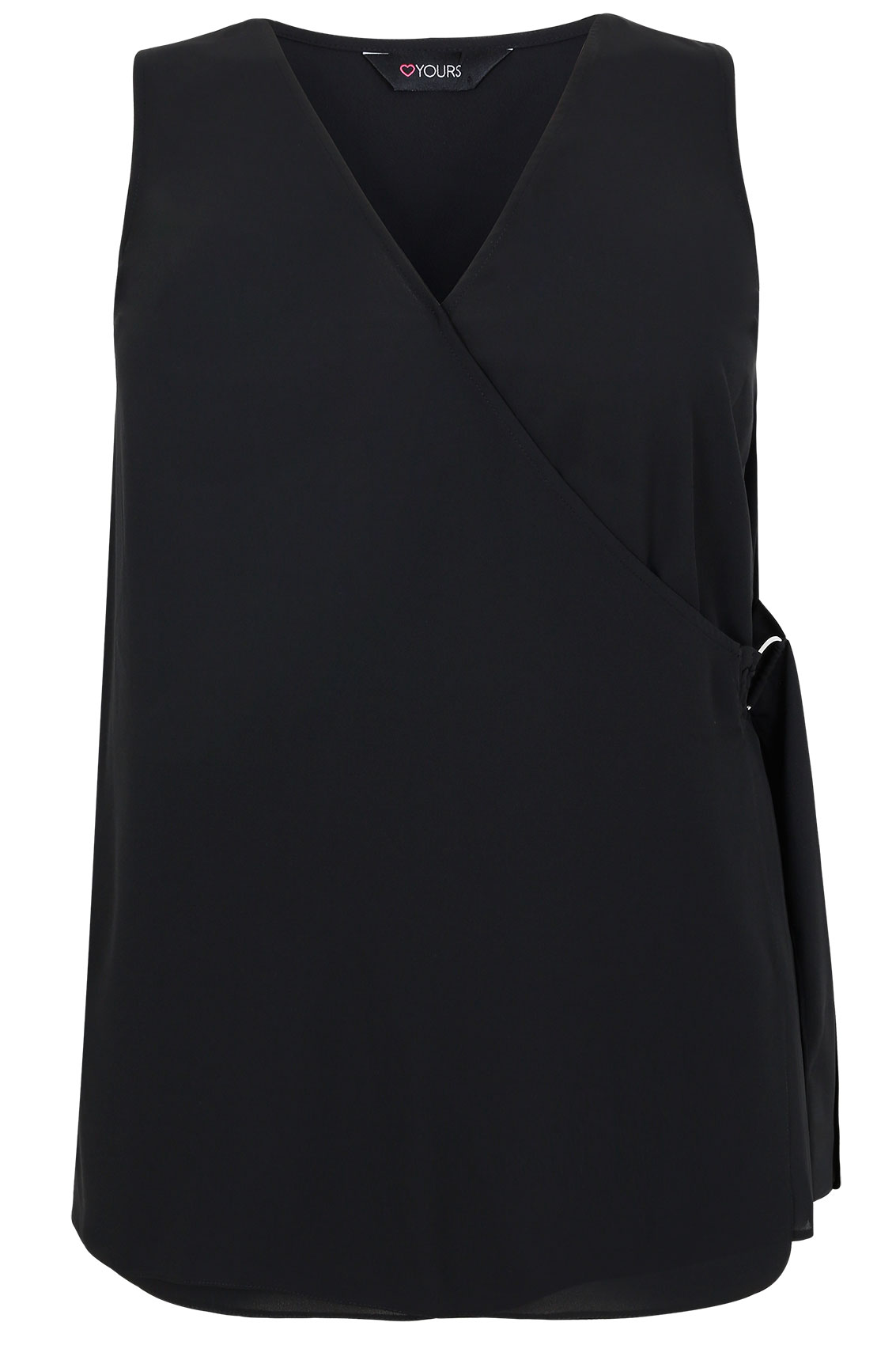 Black Wrap Front Sleeveless Blouse With D-Ring Tie Plus size