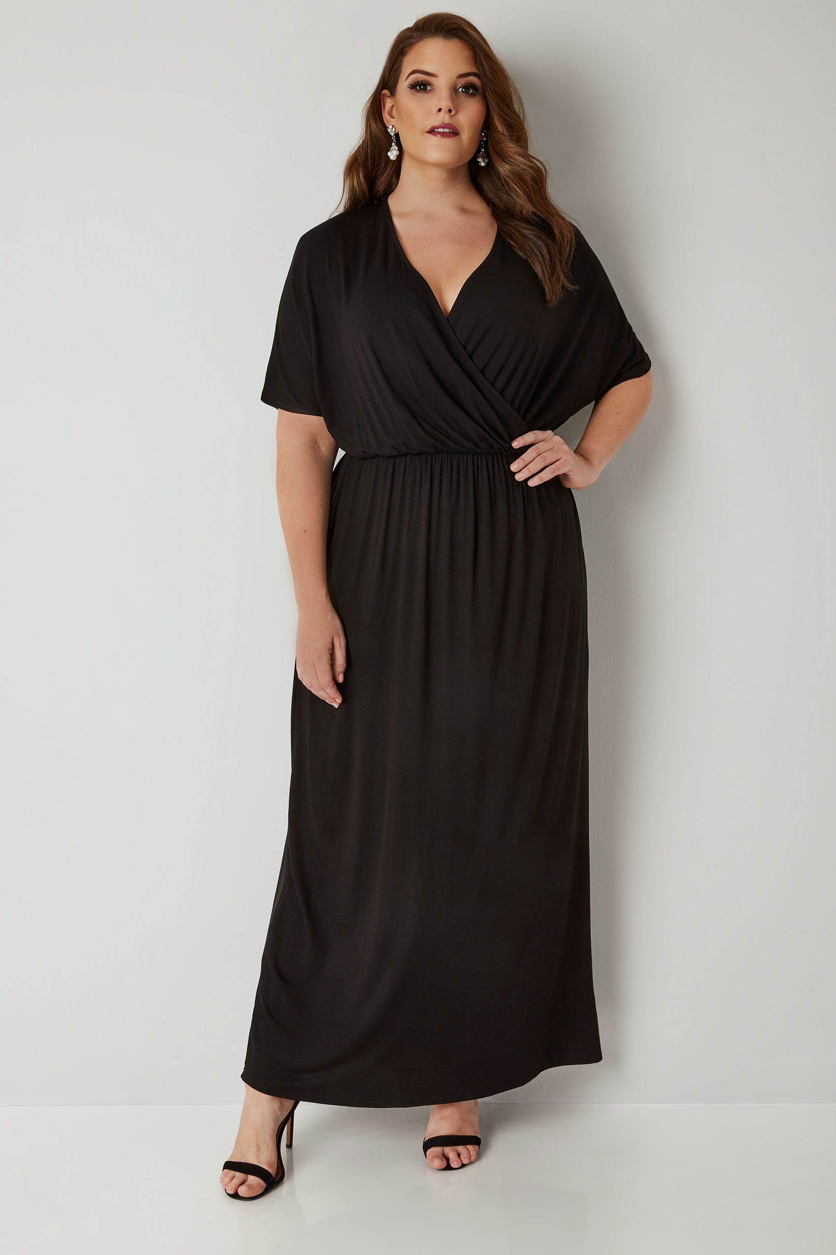 Black Wrap Jersey Maxi Dress, plus size 16 to 36