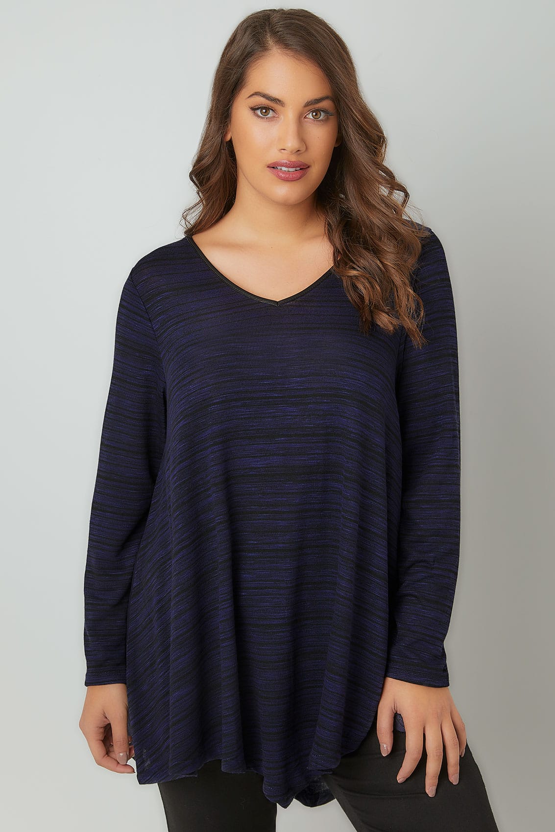 Blue And Black Space Dye Jersey Top With Asymmetric Hem And Pu