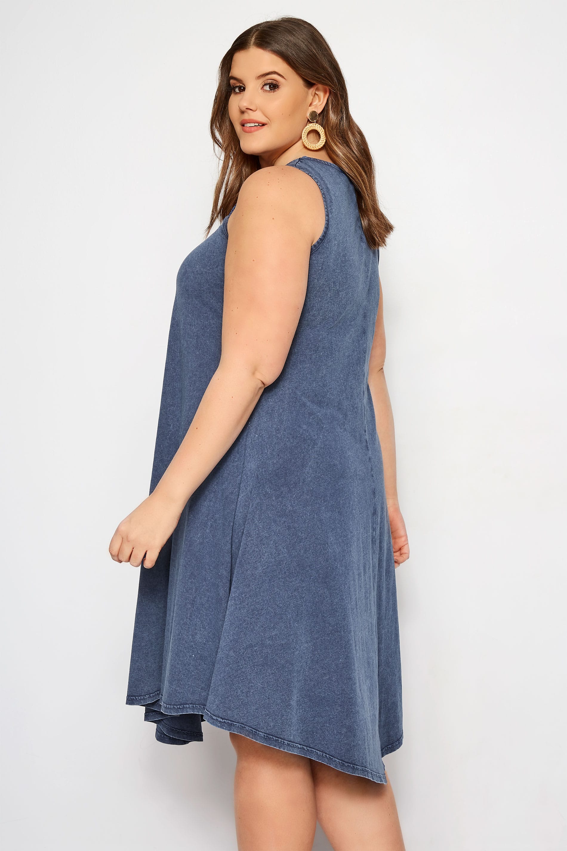 Plus Size Blue Chambray Swing Dress | Sizes 16 to 36 | Yours Clothing