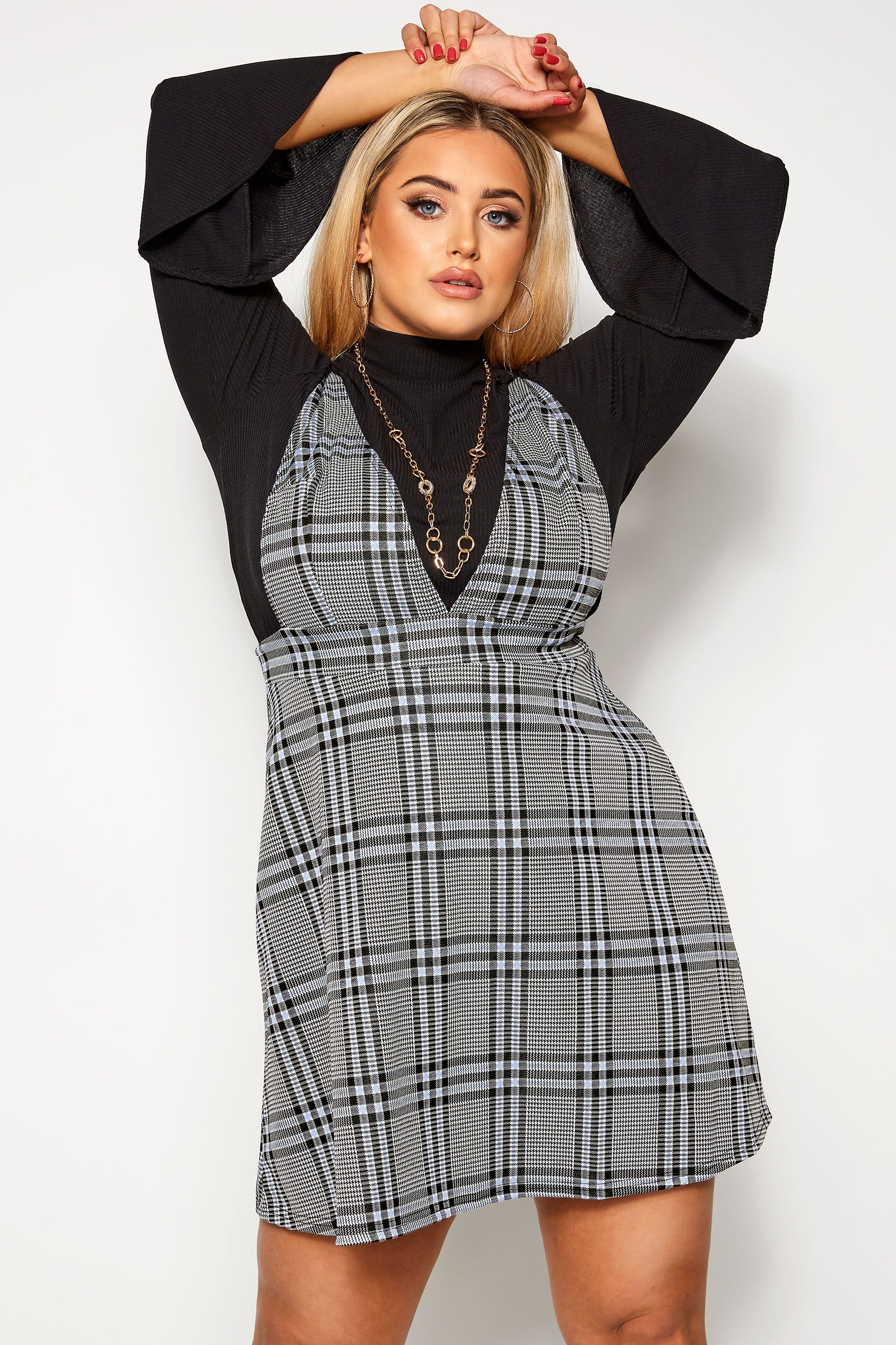 plus checked pinafore dress