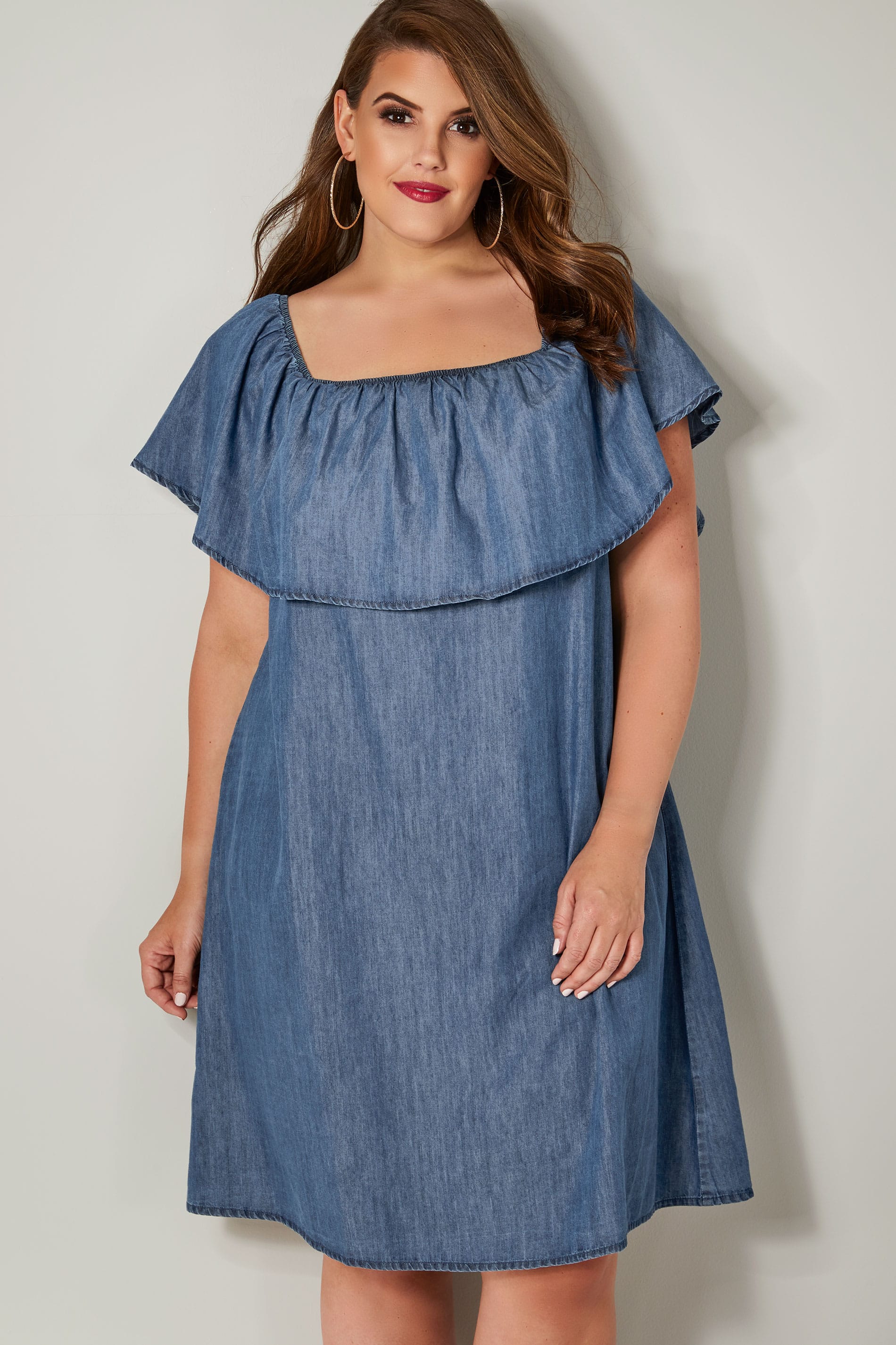 Blue Denim  Chambray Bardot Dress  Plus  size  16 to 36