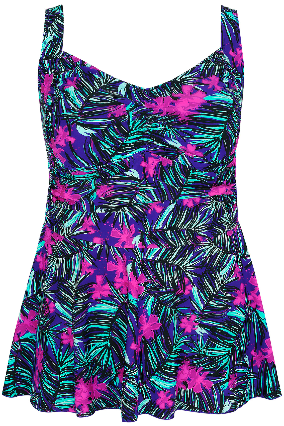 Blue, Green & Pink Spiky Leaf & Floral Swimdress, Plus size 16 to 32