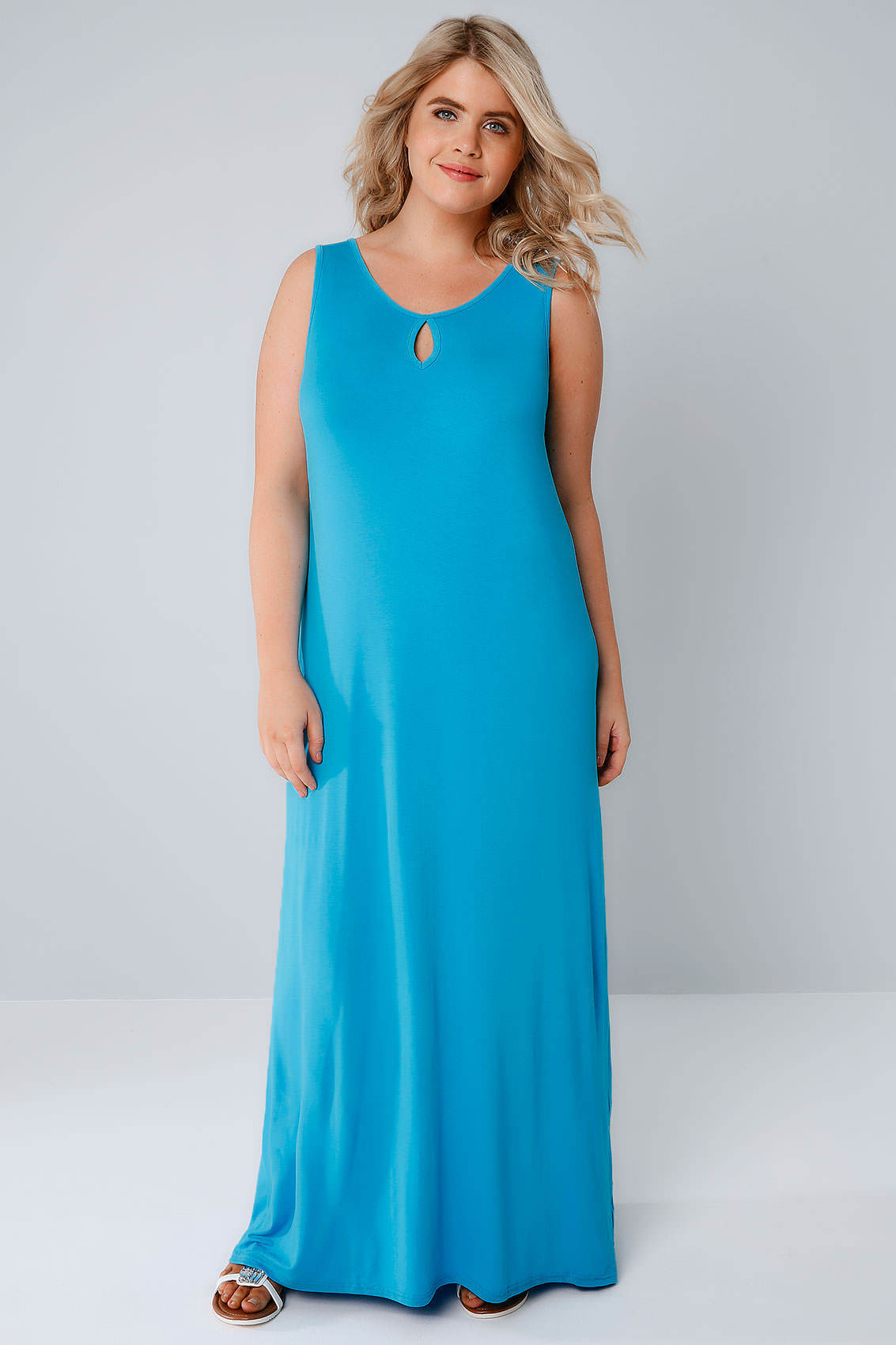 Blue Jersey Maxi Dress With Keyhole Detail, Plus size 16 to 36