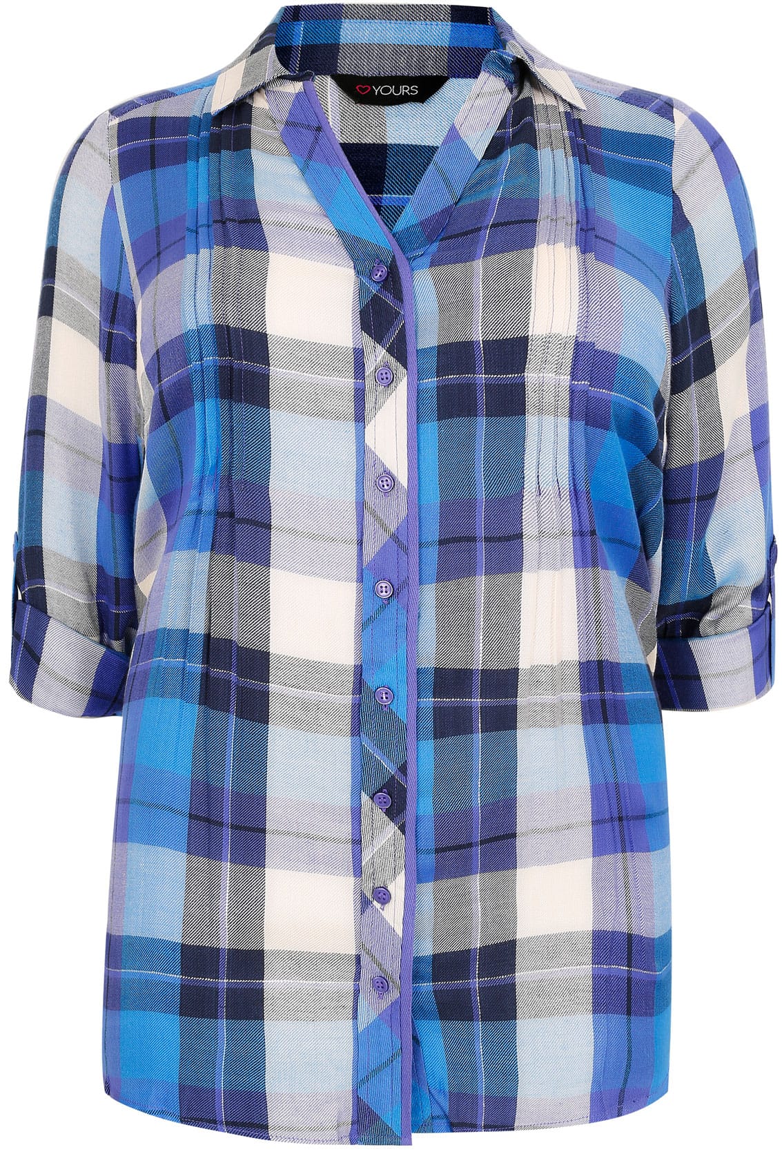 Blue & Purple Checked Pleat Detail Shirt With Metallic Detail plus size ...