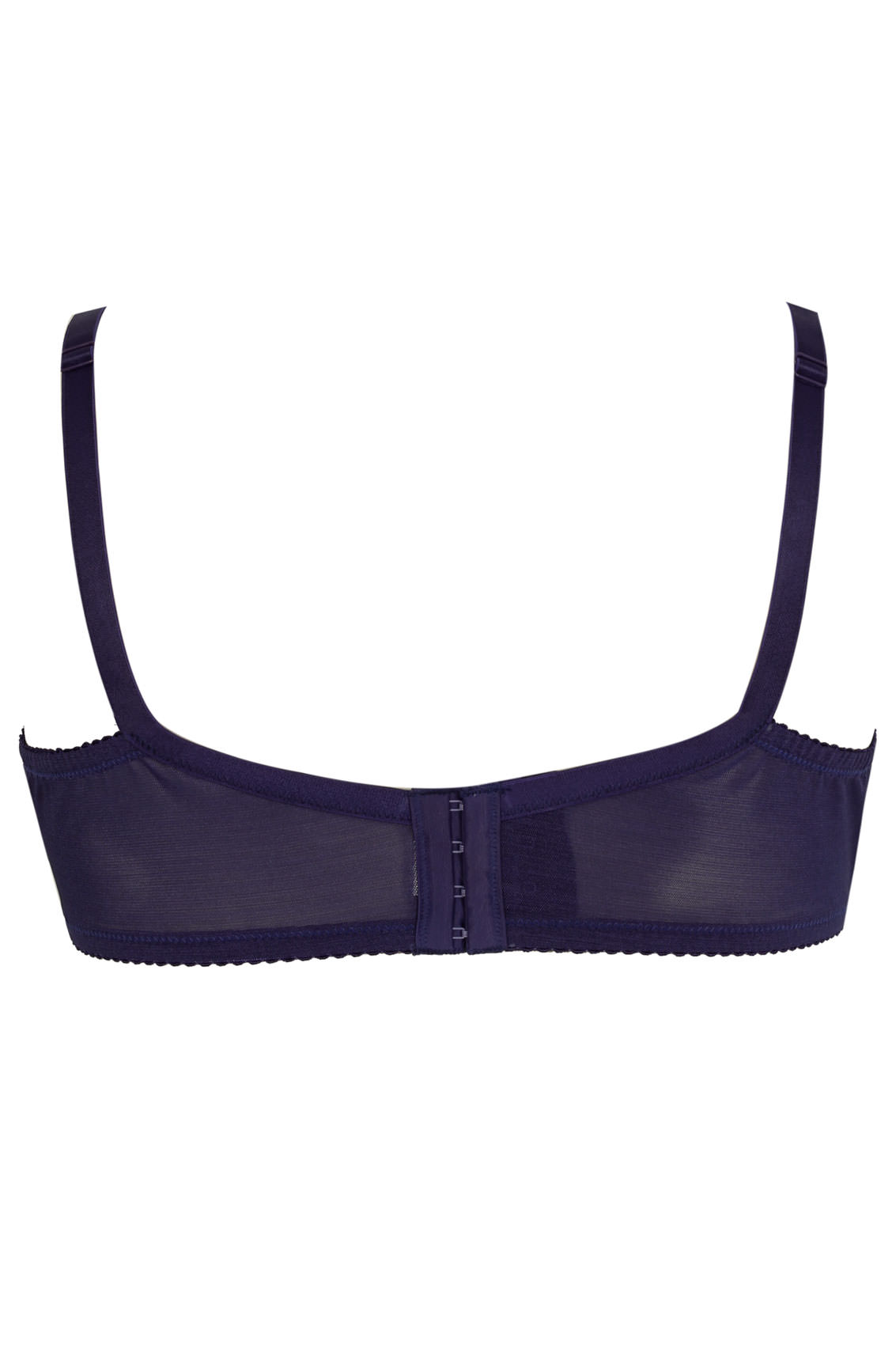 Blue Satin Moulded Bra With Lace Trim