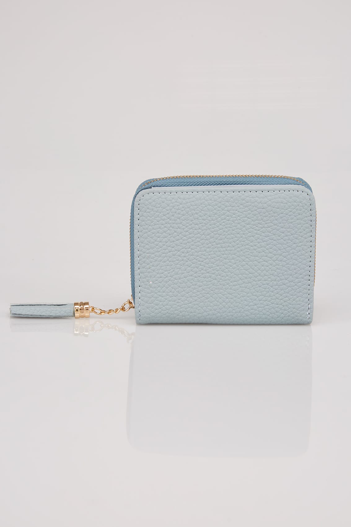 Blue Textured PU Zip Around Purse With Tab Pocket & Tassel