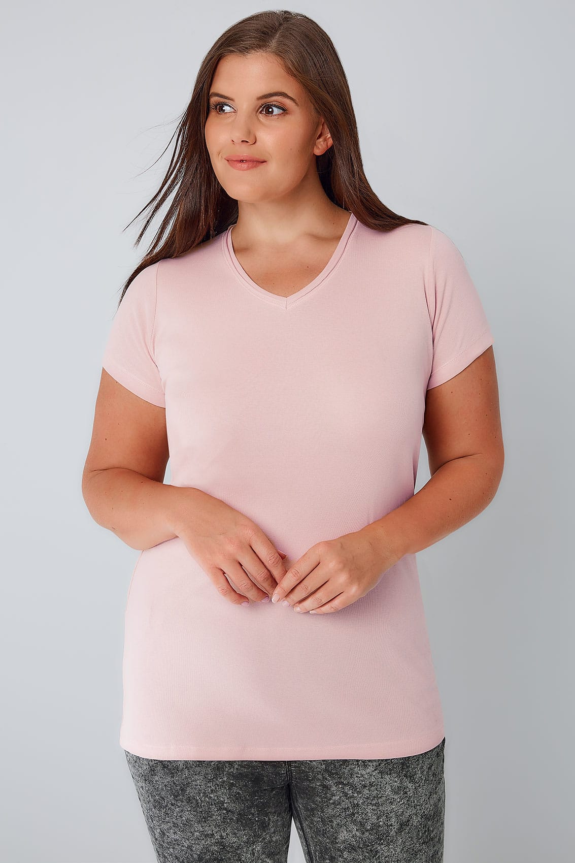 Blush Pink Short Sleeved V Neck Basic T Shirt Plus Size 16 To 36