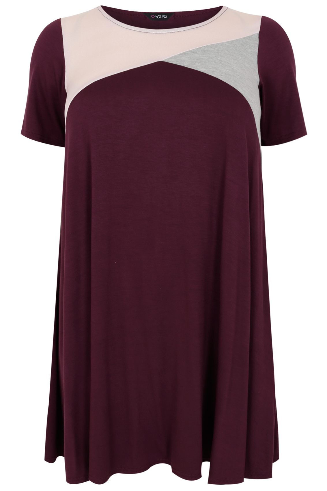 Burgundy, Grey & Pink Shimmer Colour Block Tunic Dress, Plus Size 16 to 36