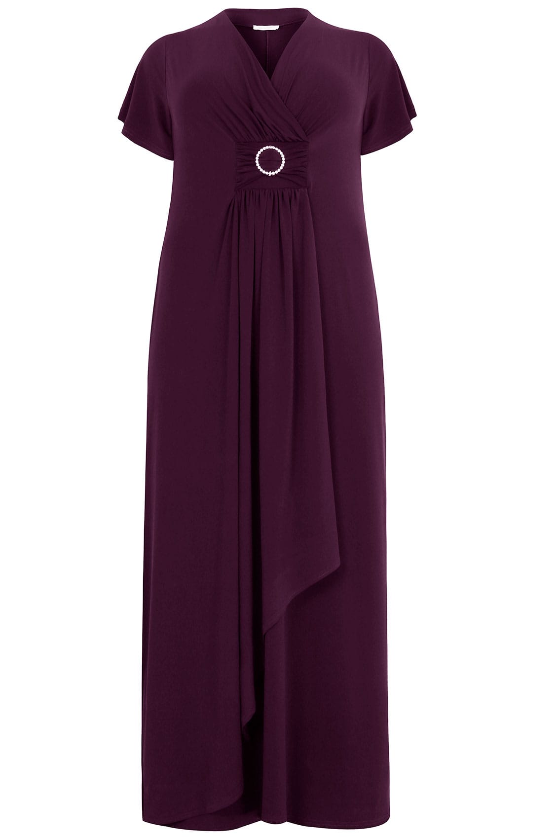 Burgundy Layered Maxi Dress With Ring Detail, Plus size 16 to 32