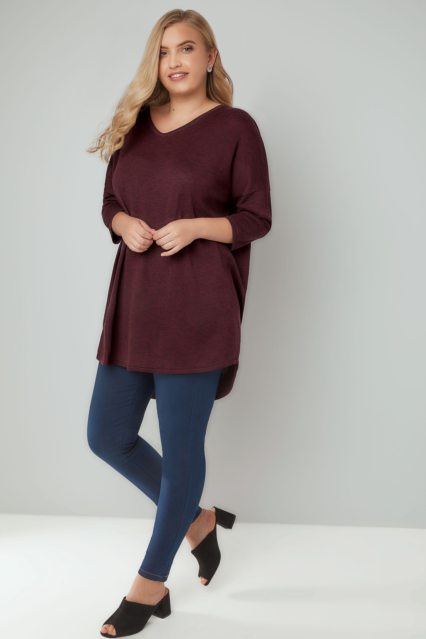 Burgundy Longline Knitted Top With Cross Over Straps, Plus size 16 to 36
