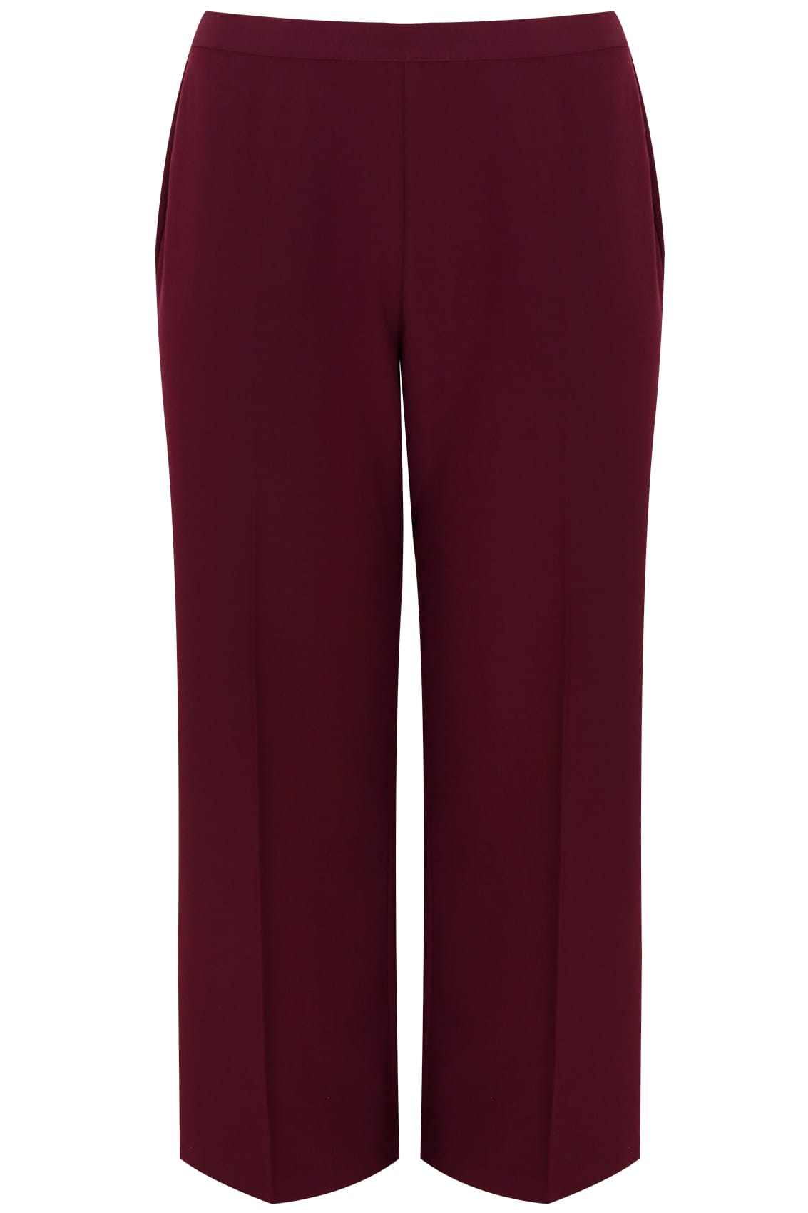 Burgundy Classic Straight Leg Trousers With Elasticated Waistband, Plus ...