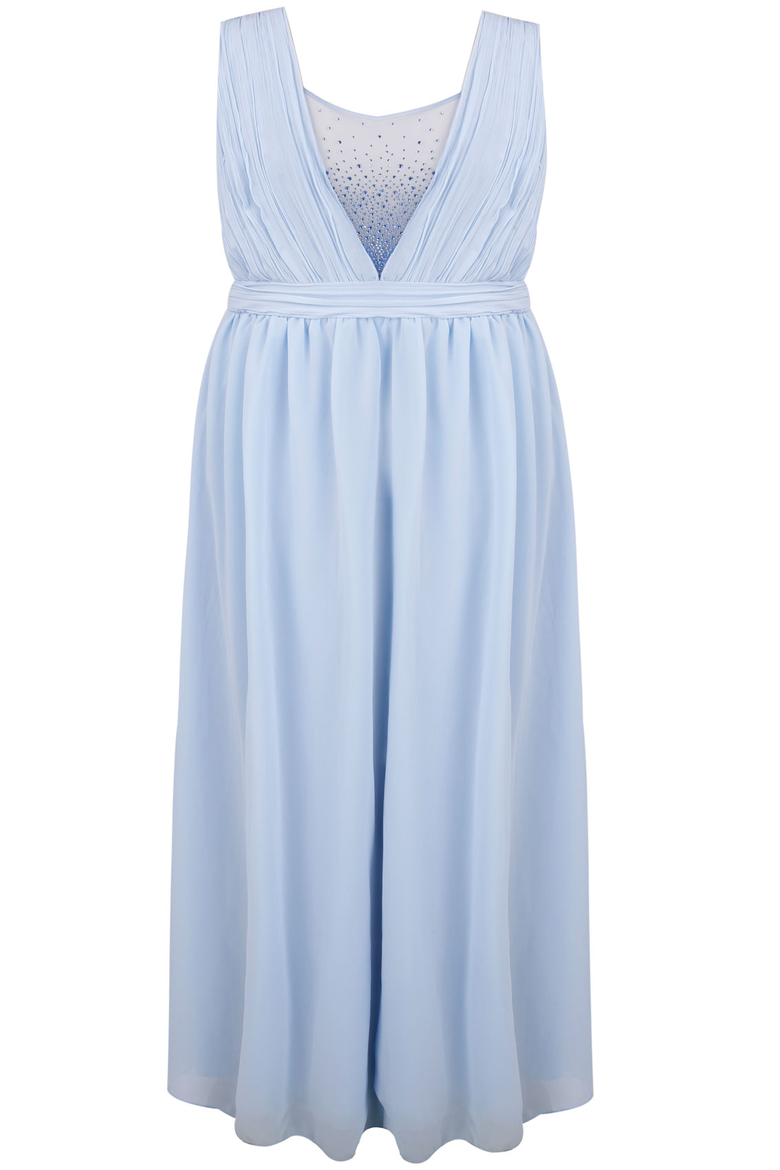 CHI CHI LONDON Pastel Blue Maxi Prom Dress With Diamanté Details Plus ...