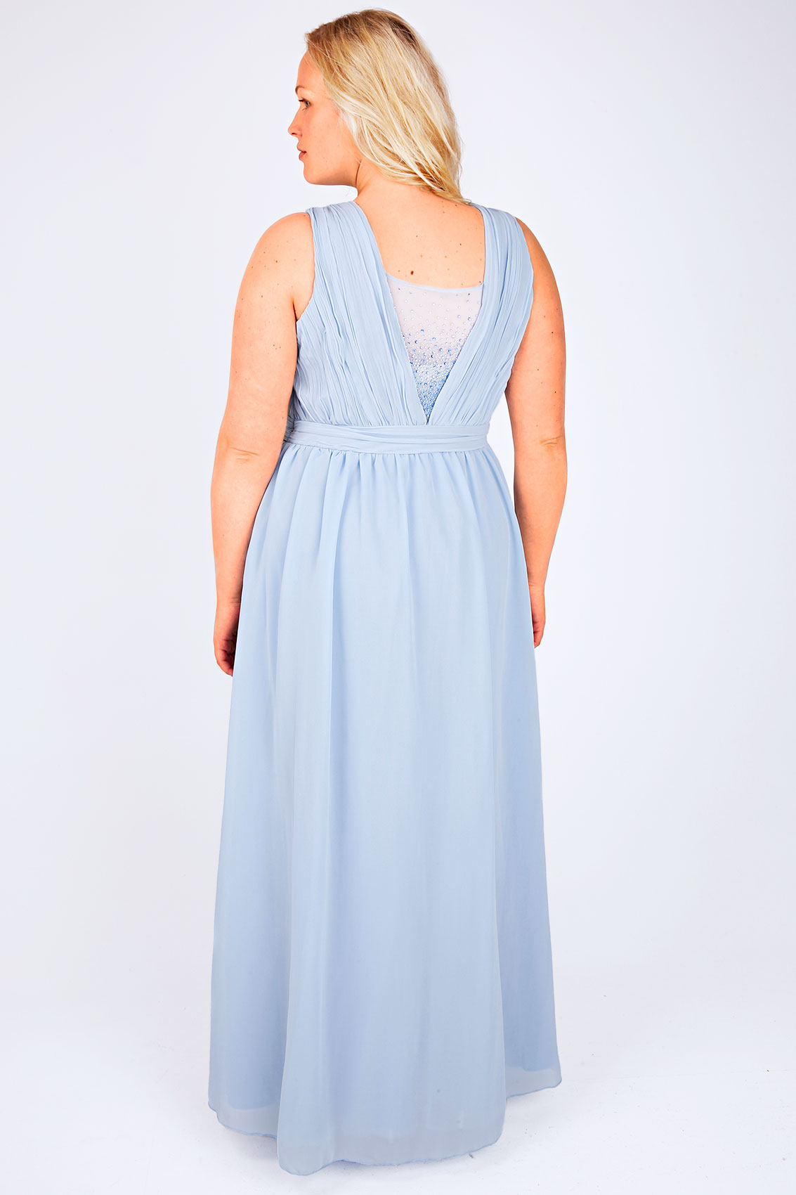 CHI CHI LONDON Pastel Blue Maxi Prom Dress With Diamanté Details Plus