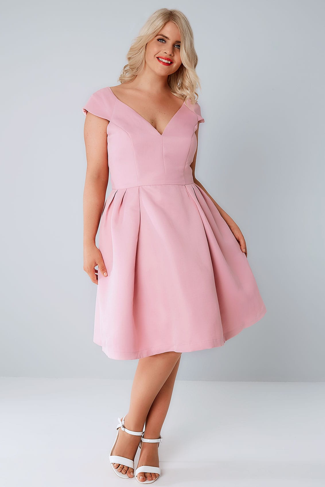  CHI  CHI  Pink  V Neck Prom  Dress  With Cap Sleeves Plus size 
