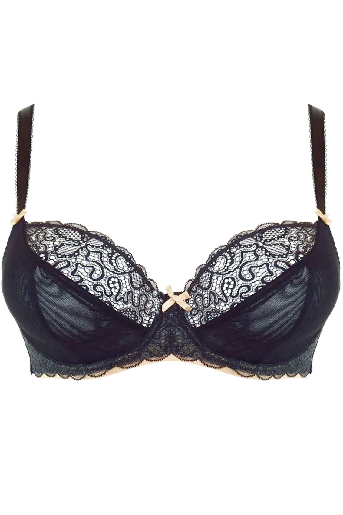 CURVY KATE Black Ellace Balcony Bra With Champagne Trim