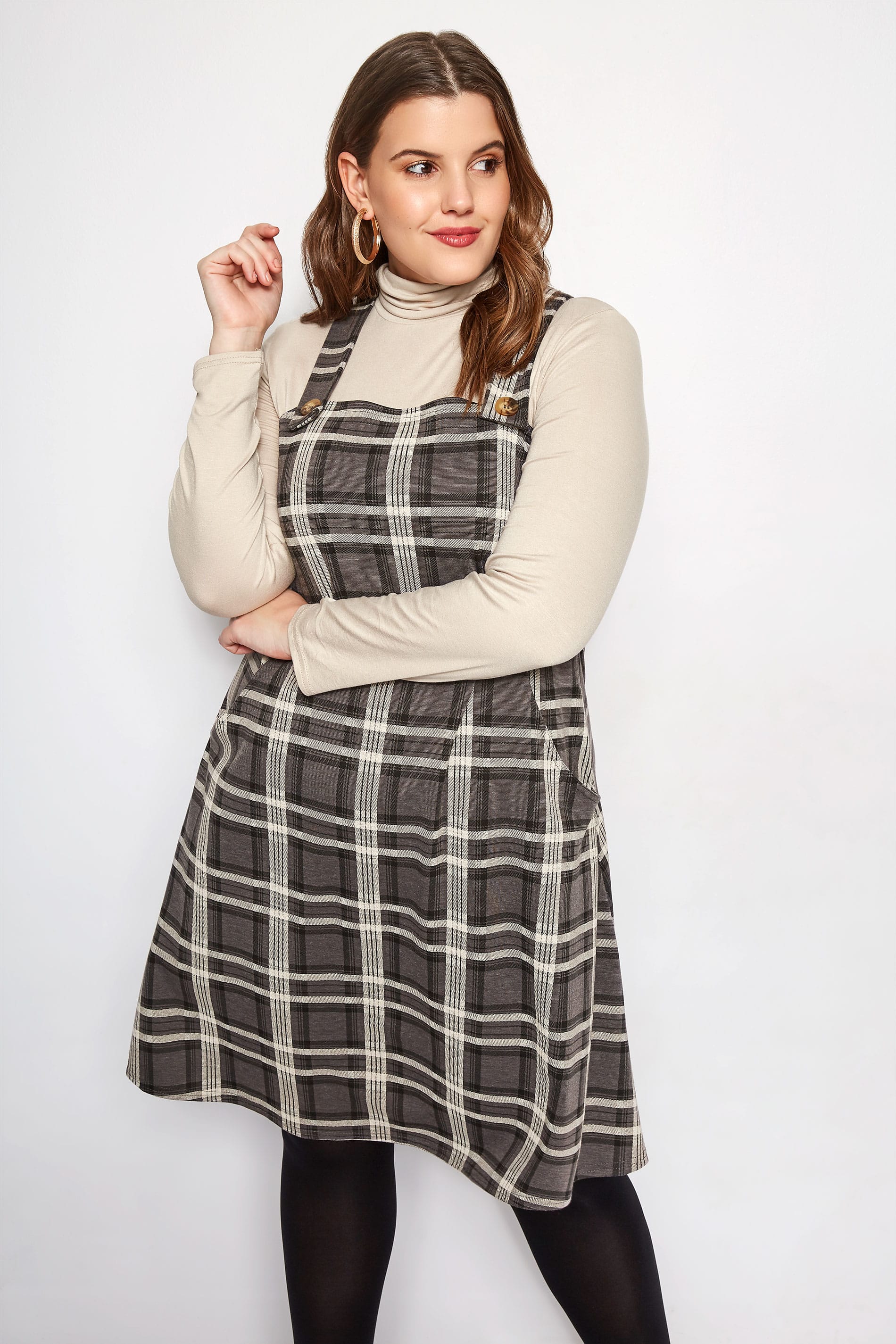 Plus Size Charcoal Grey Check Pinafore Dress | Sizes 16 to 36 | Yours ...