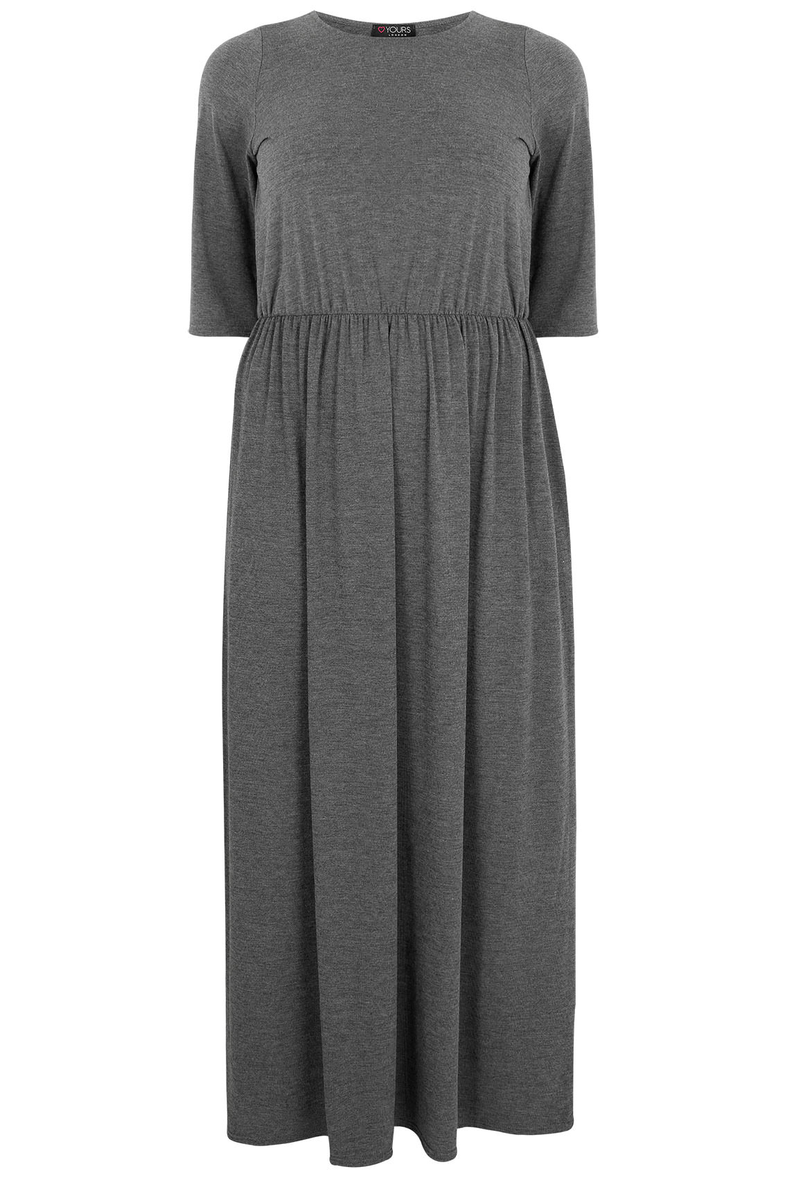 Charcoal Grey Jersey Maxi Dress With Ruched Waist, Plus size 16 to 32