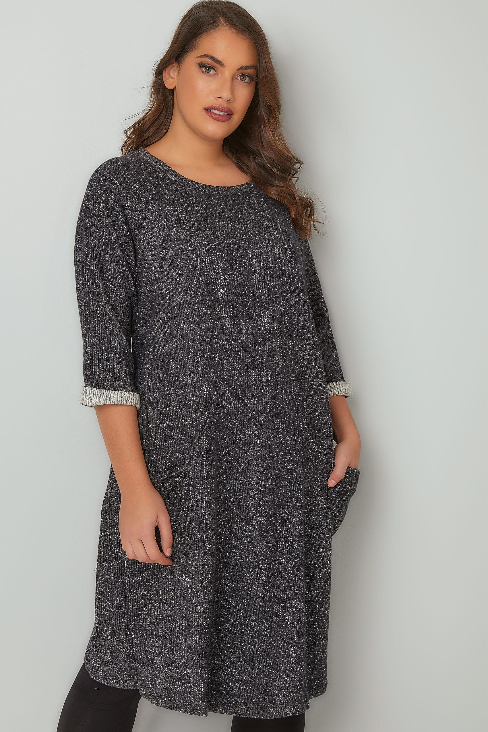 Charcoal & Grey Mix Jersey Sweat Dress With Front Pockets plus size 16 ...