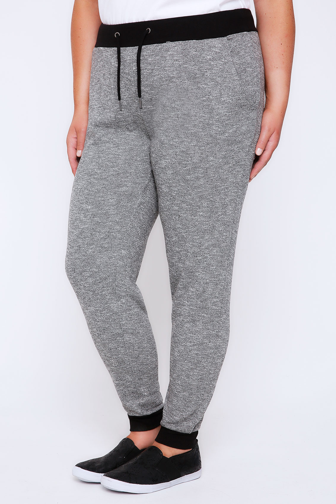 Charcoal Joggers With Black Contrast Cuff Plus Size 16 to 32