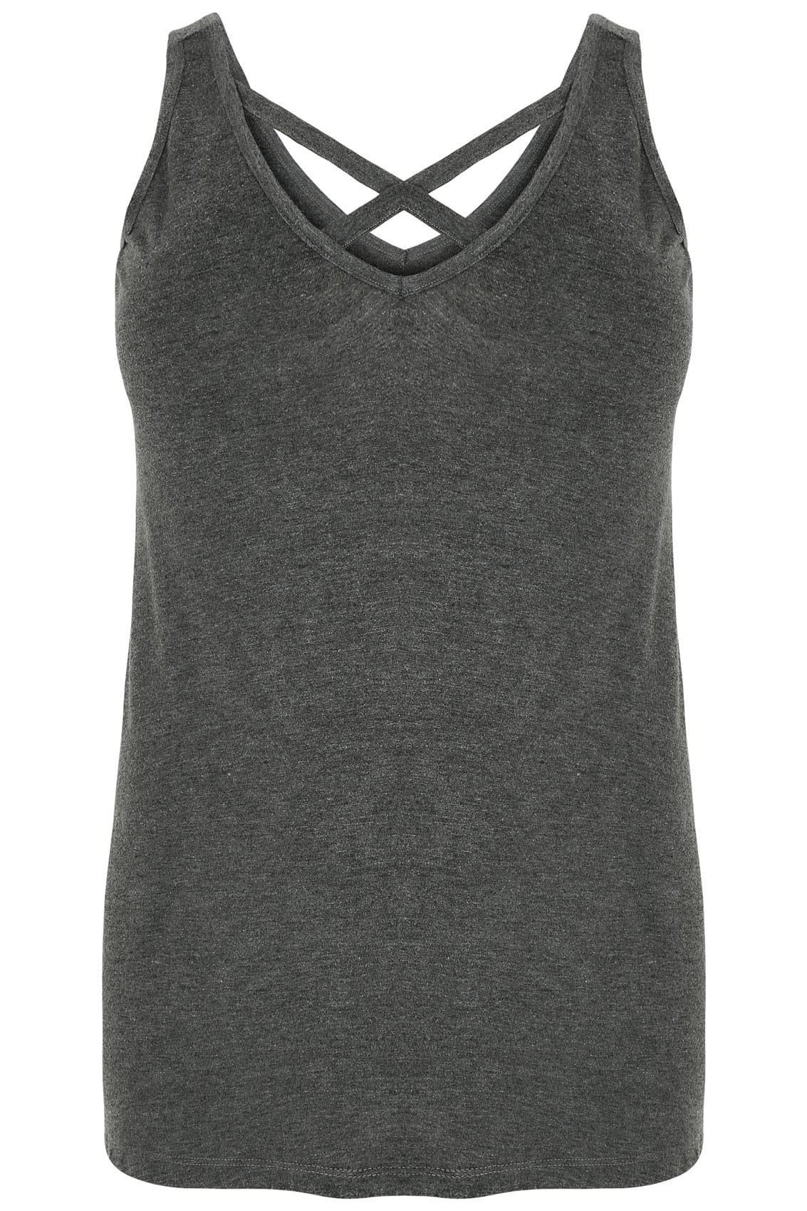 Charcoal V-Neck Vest Top With Cross Over Strap Detail plus size 16 to 36